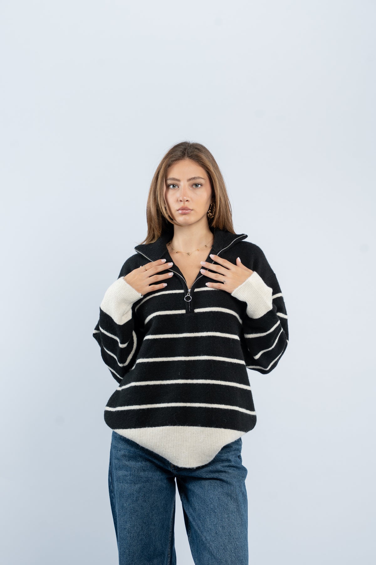 Half- zip striped sweater