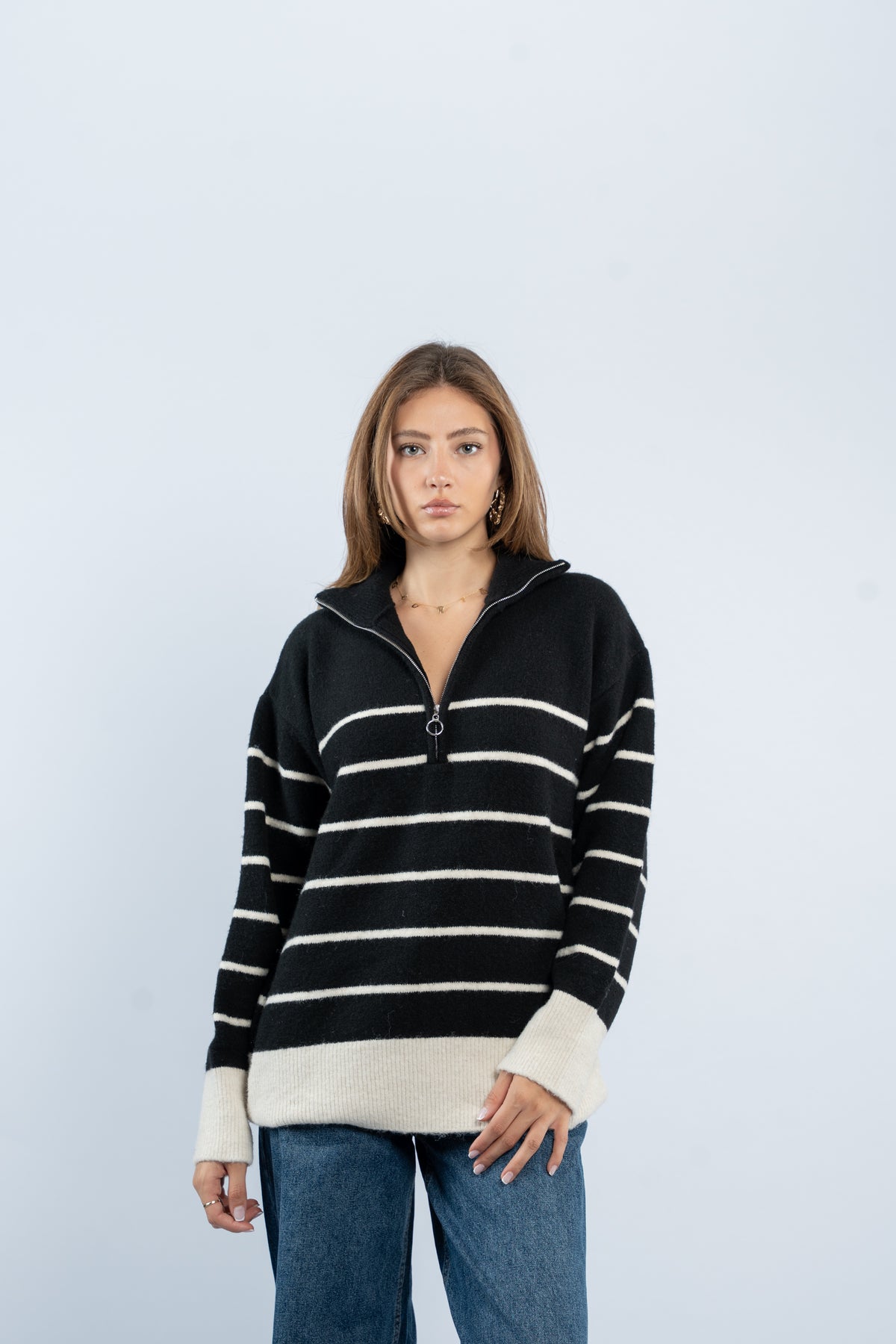 Half- zip striped sweater