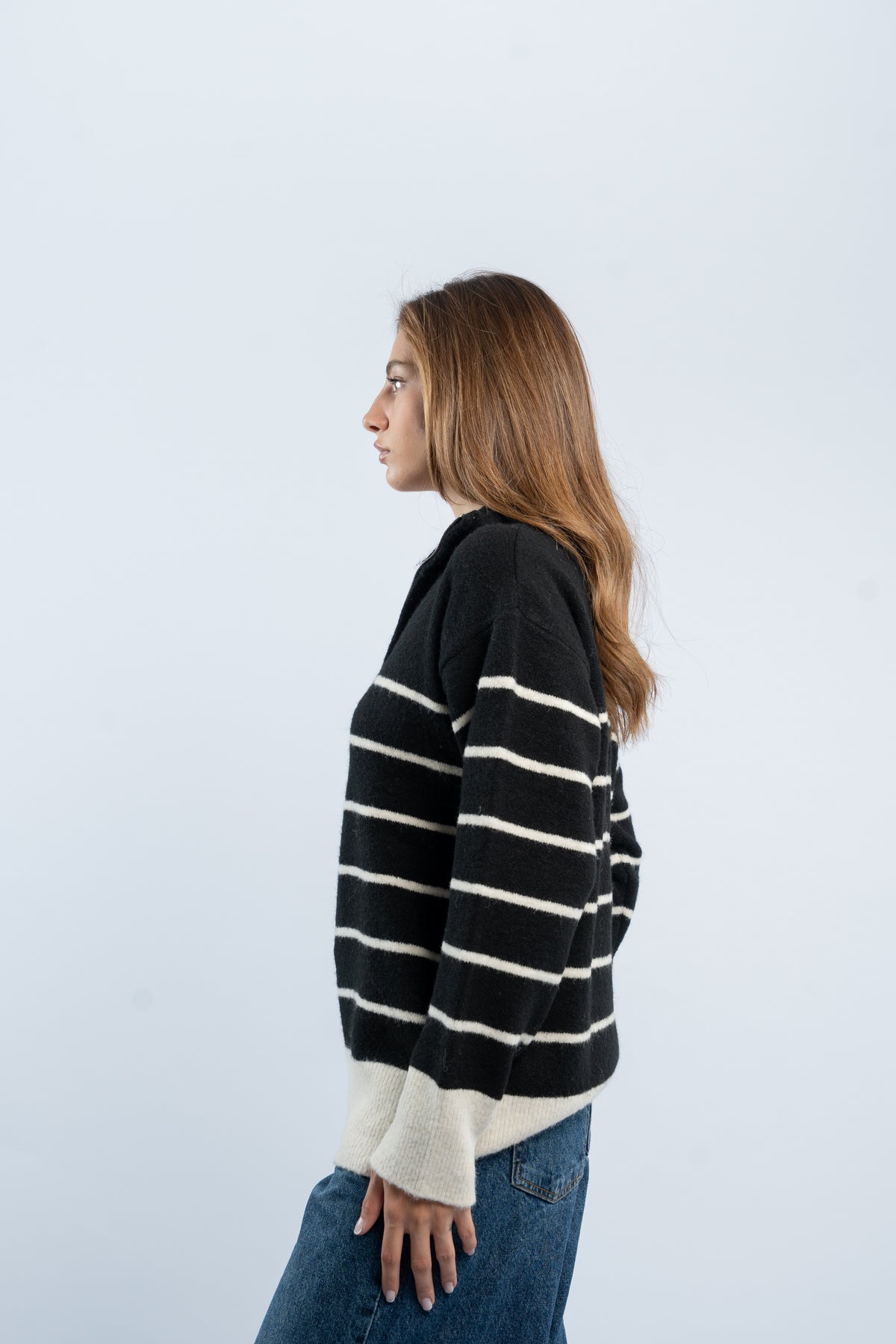 Half- zip striped sweater