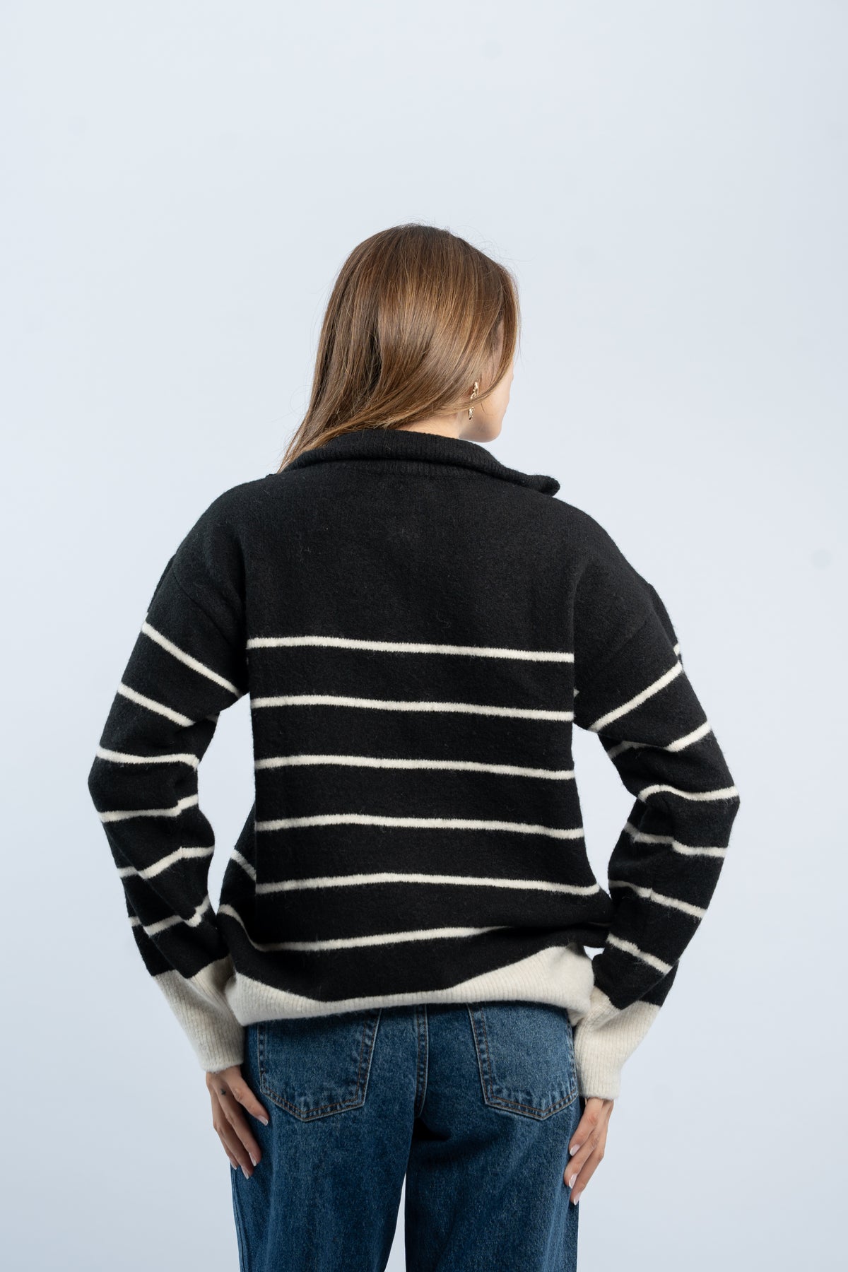 Half- zip striped sweater