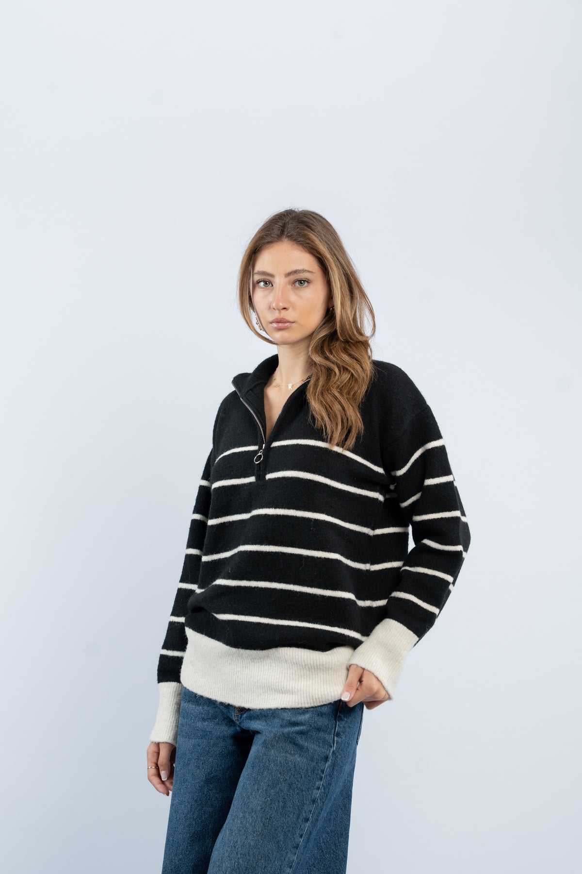 Half- zip striped sweater