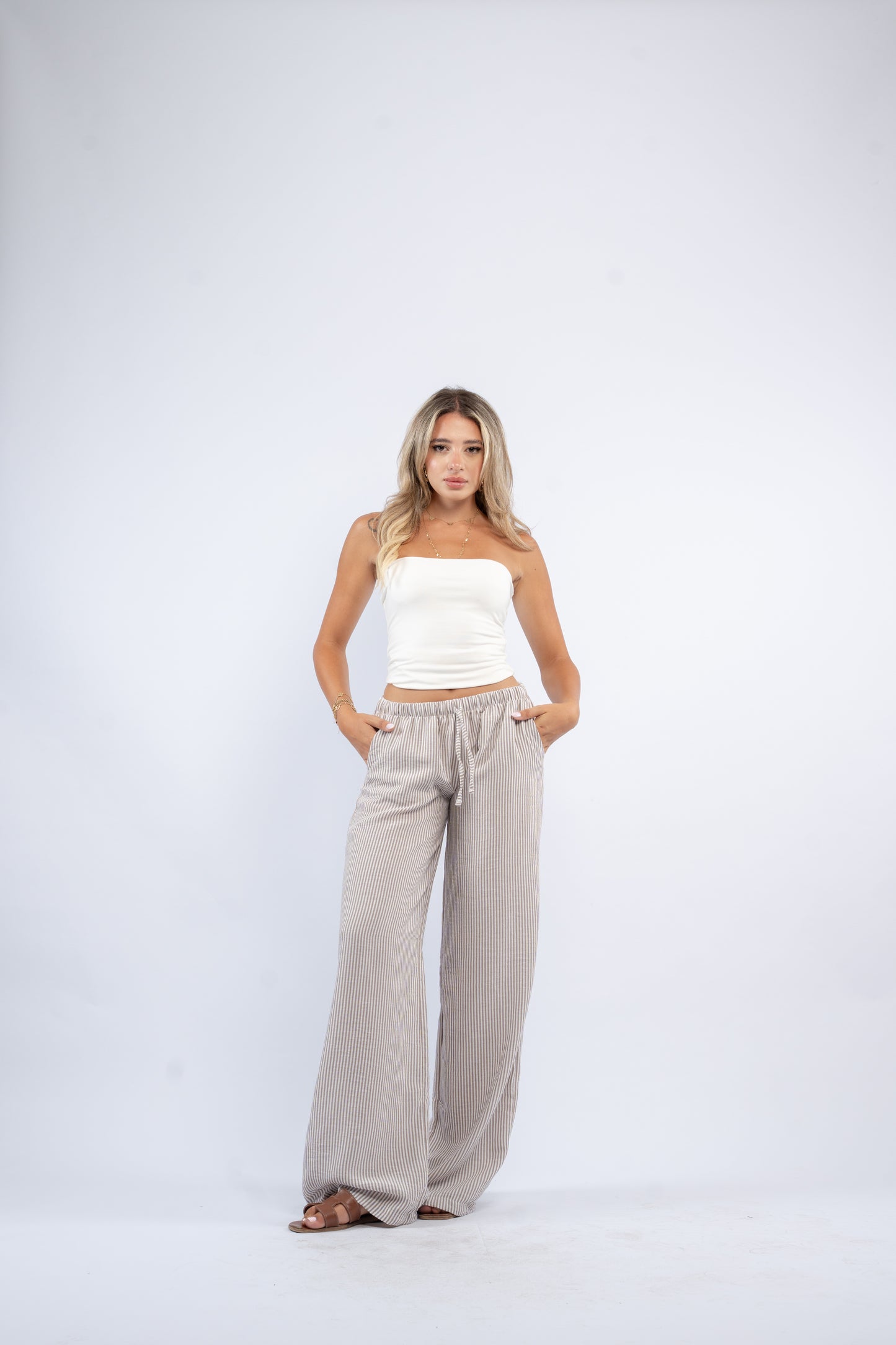 Low waist linen pants