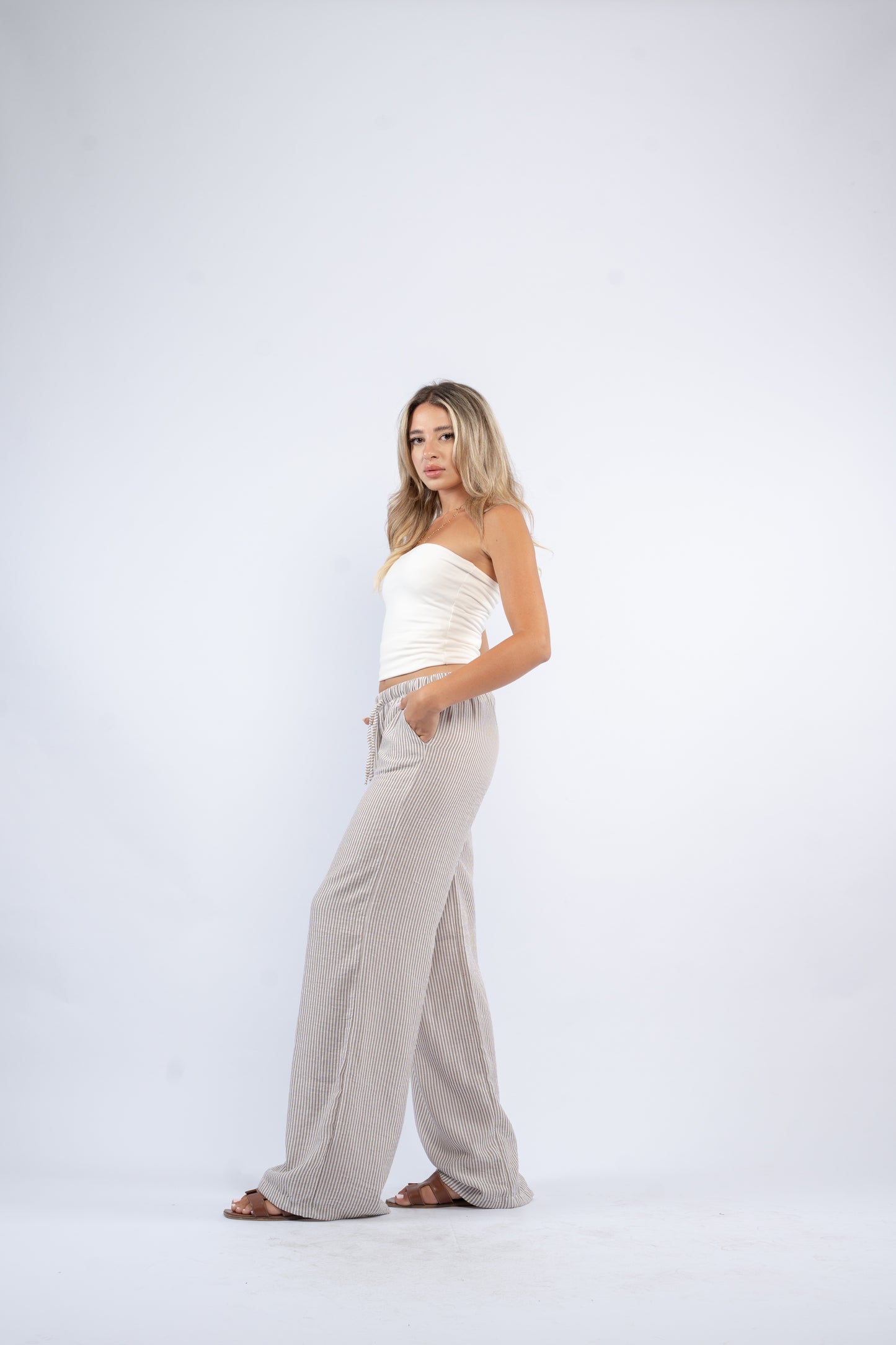 Low waist linen pants