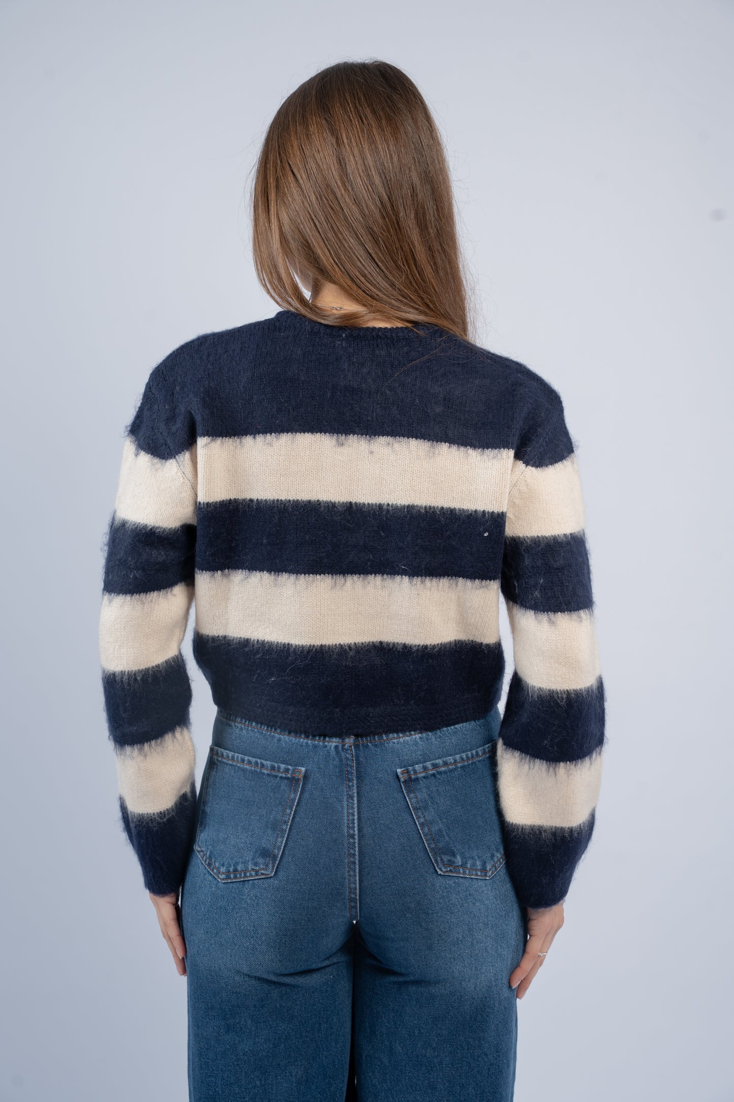 Navy block stripe cardigan