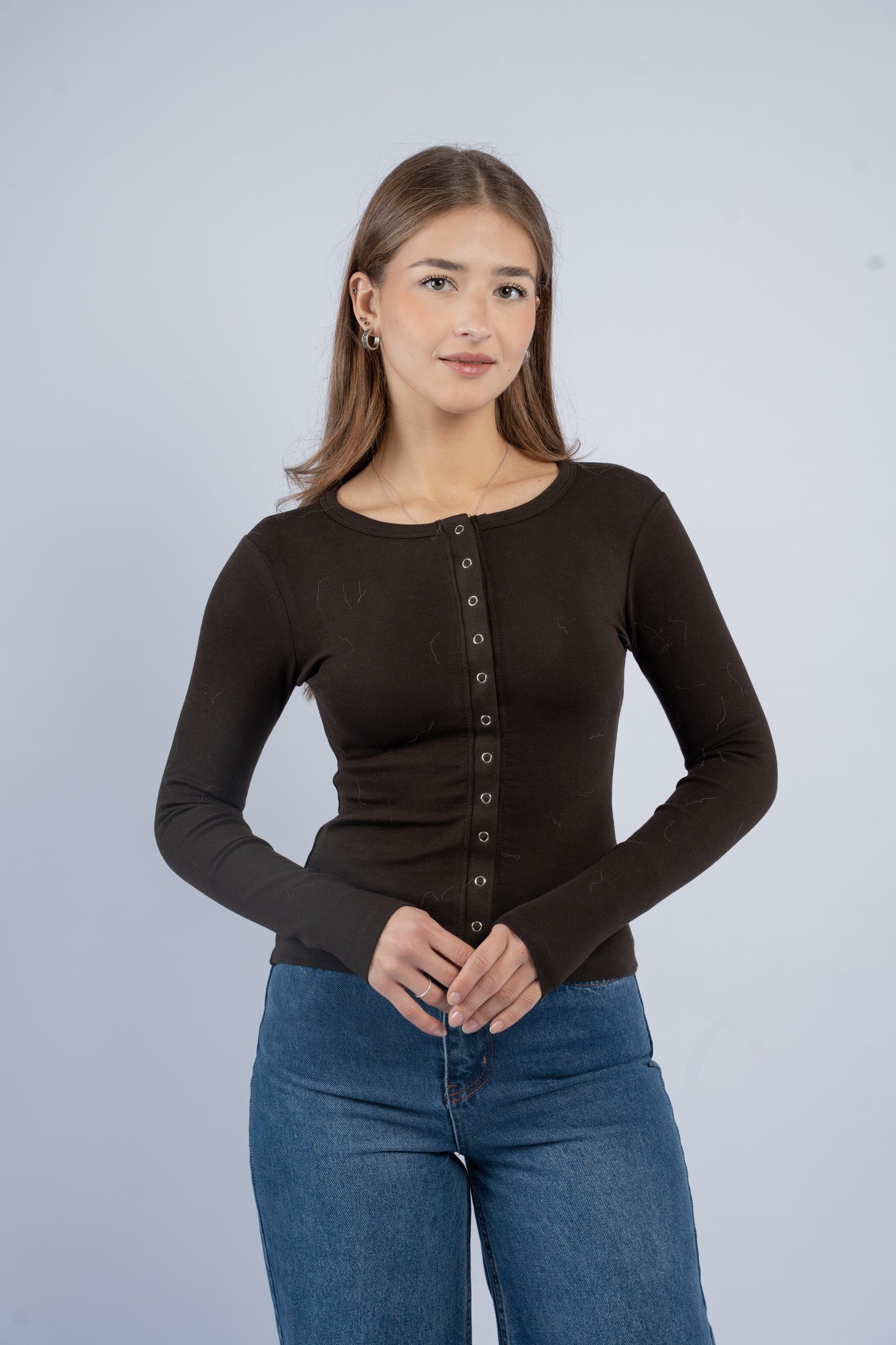 Brown button top