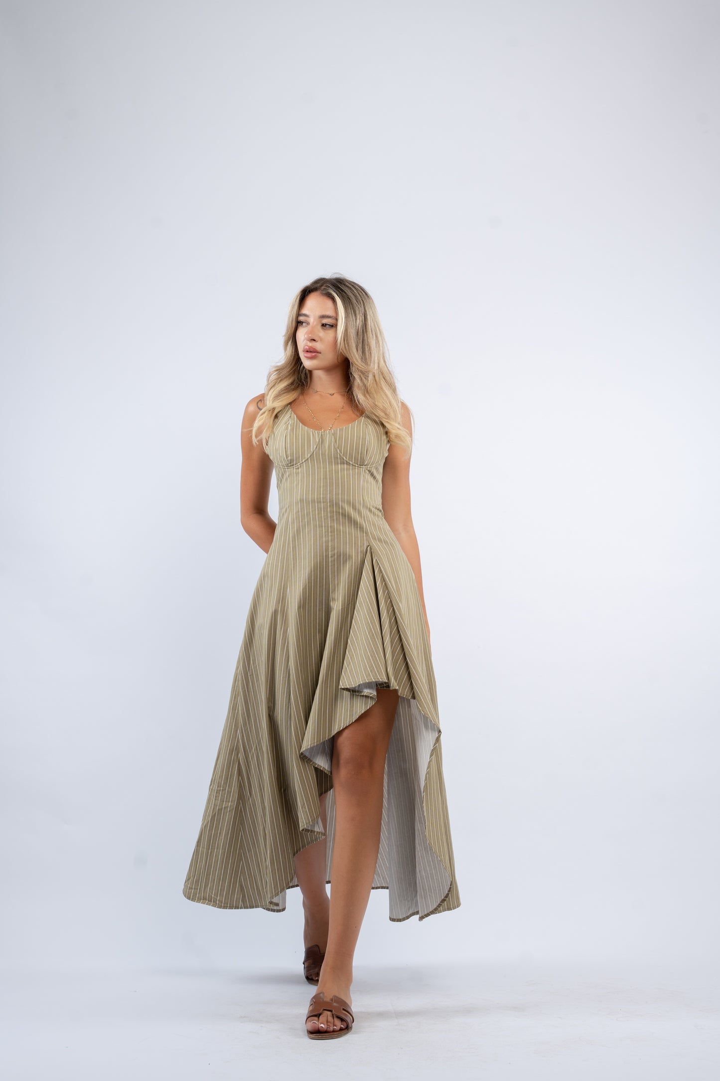 Olive stripe dress