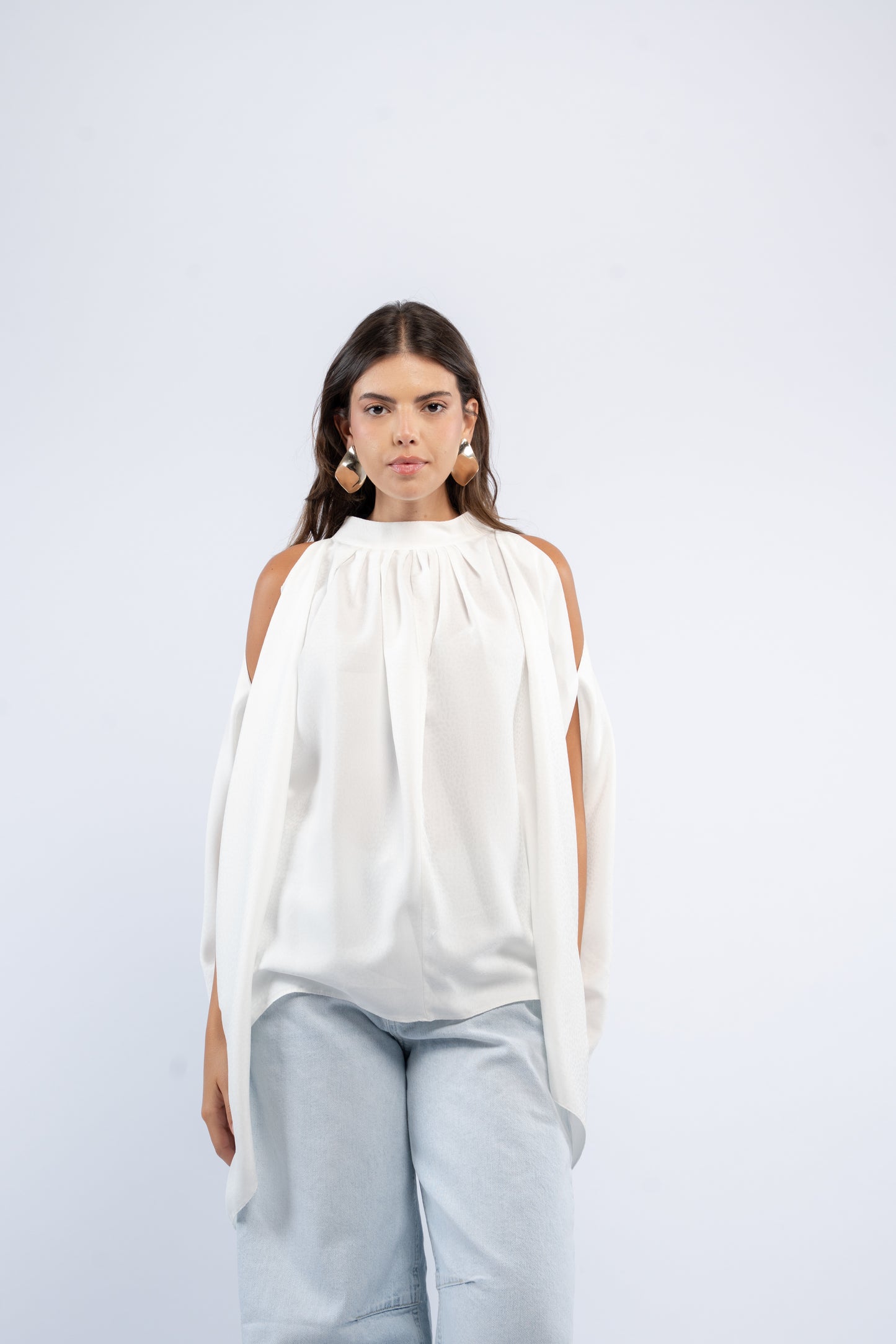 Drape silk asymmetrical top