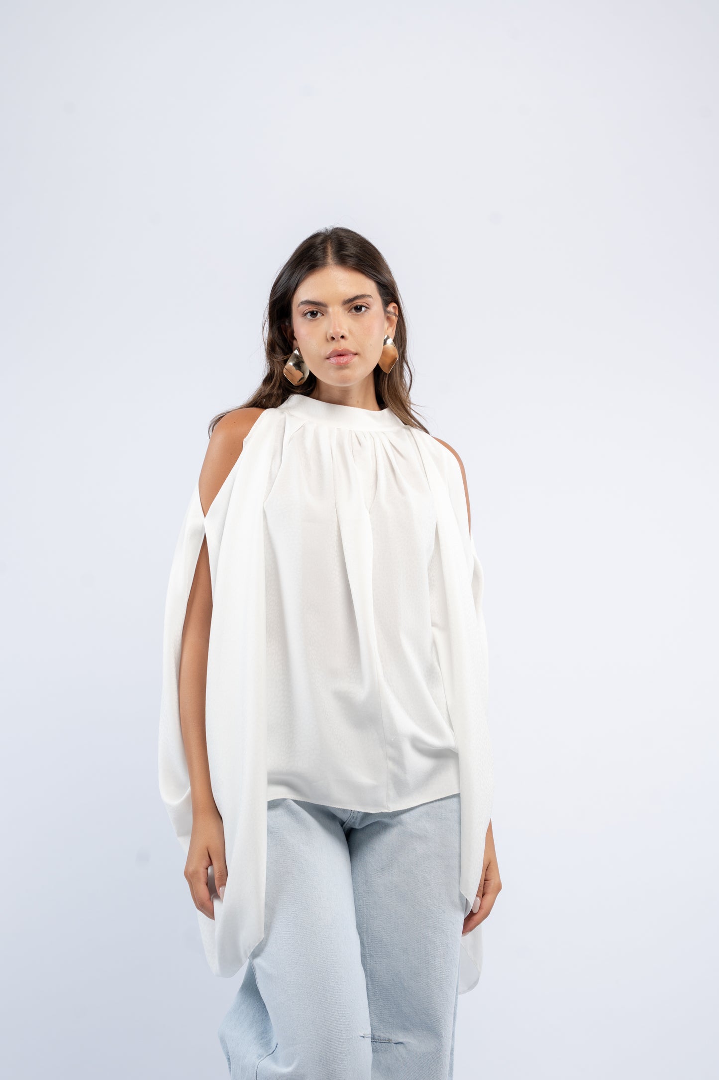 Drape silk asymmetrical top