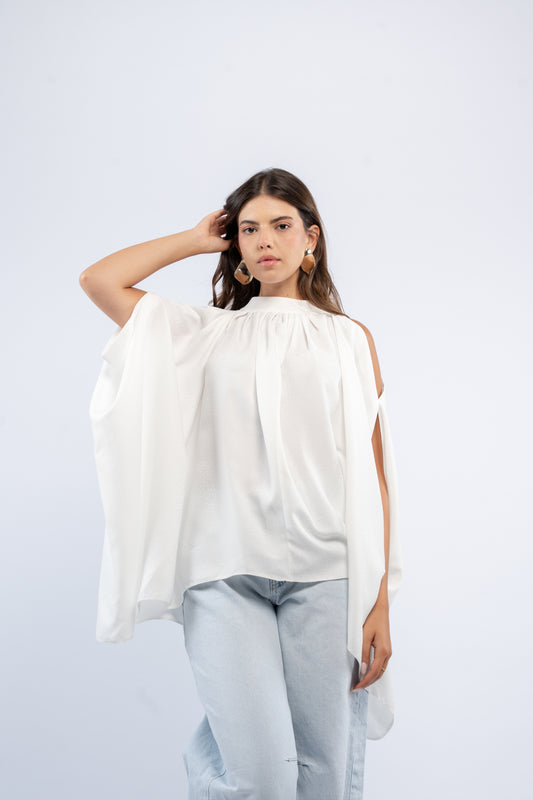 Drape silk asymmetrical top