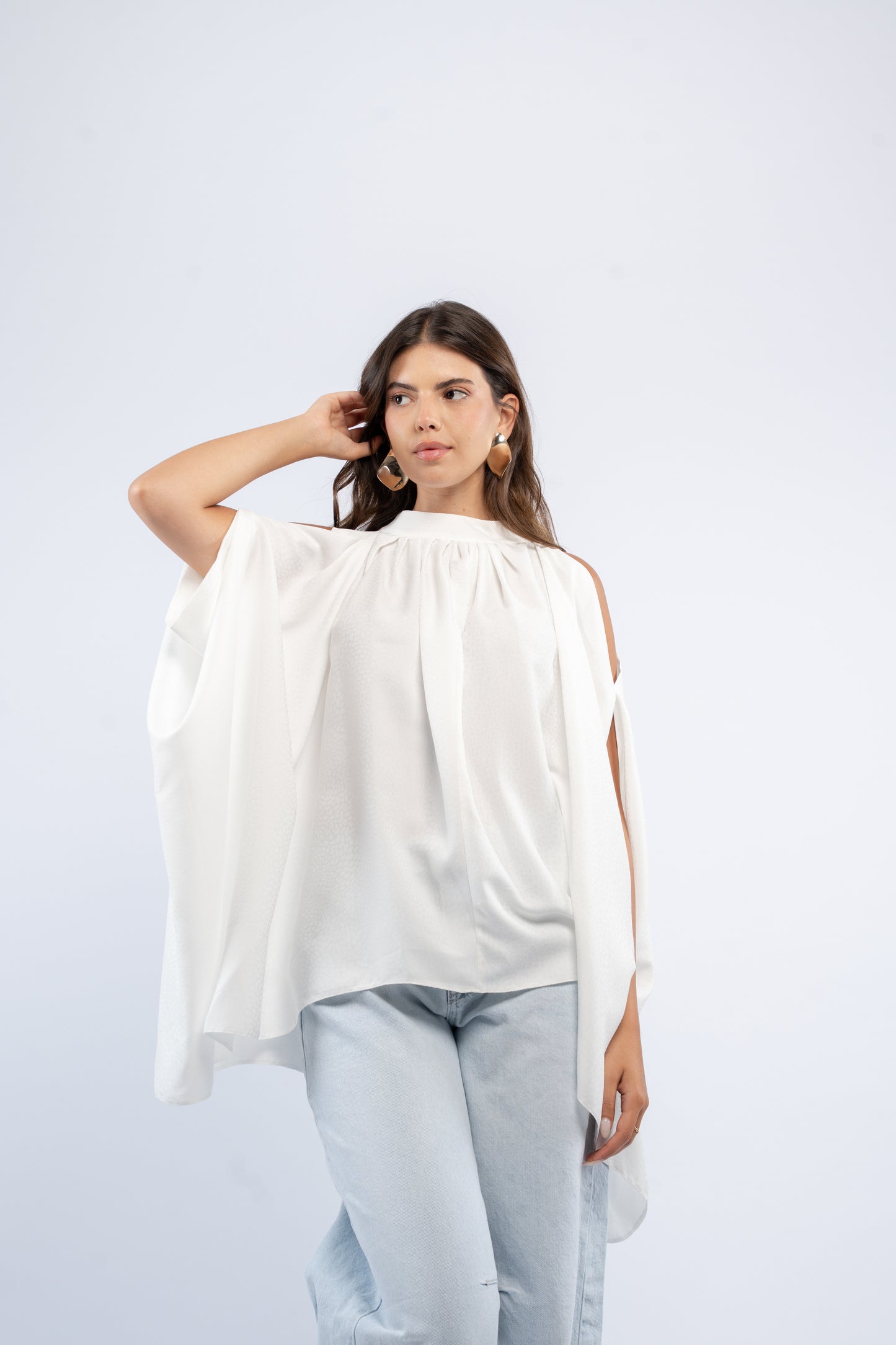 Drape silk asymmetrical top