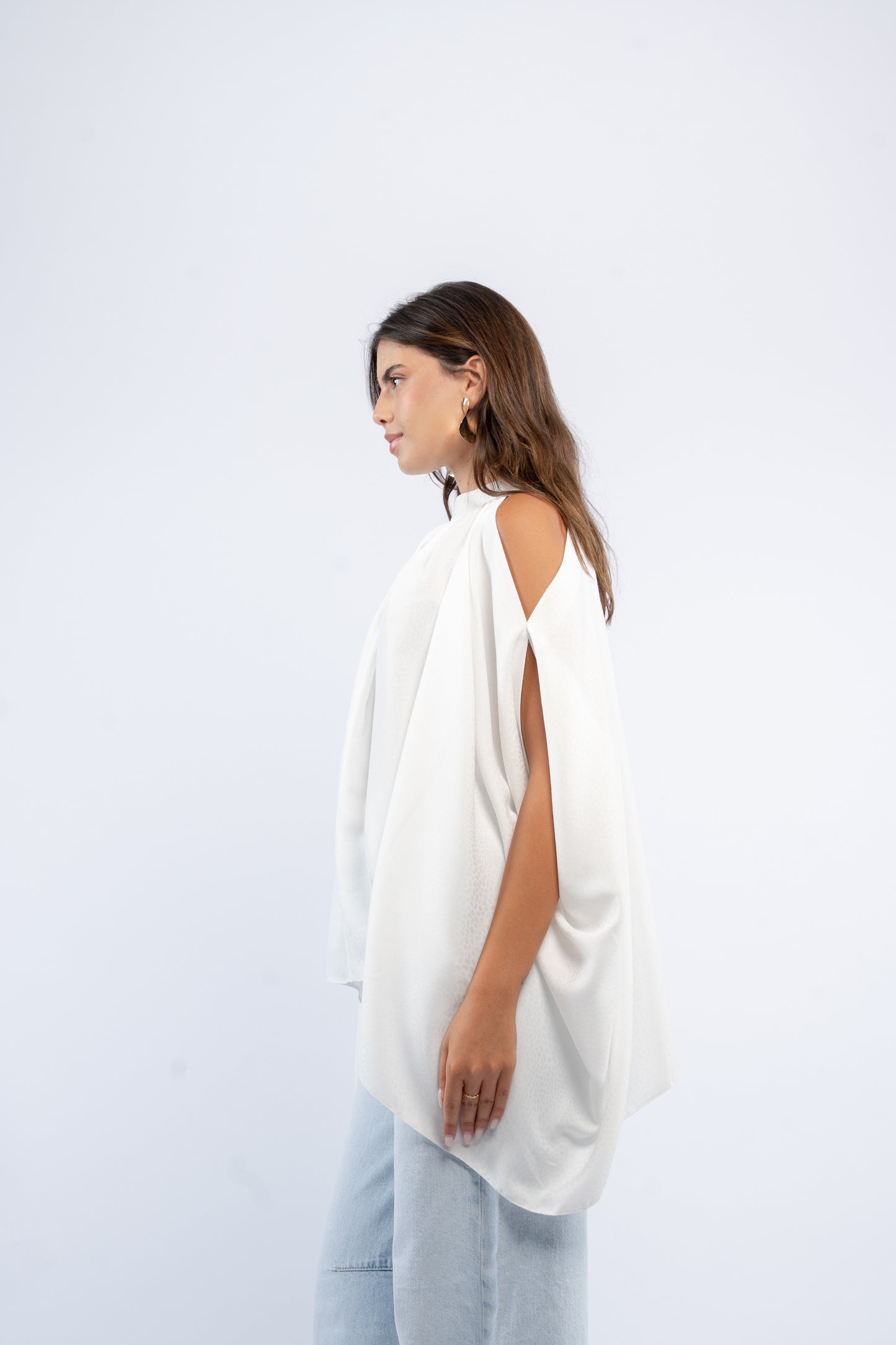 Drape silk asymmetrical top