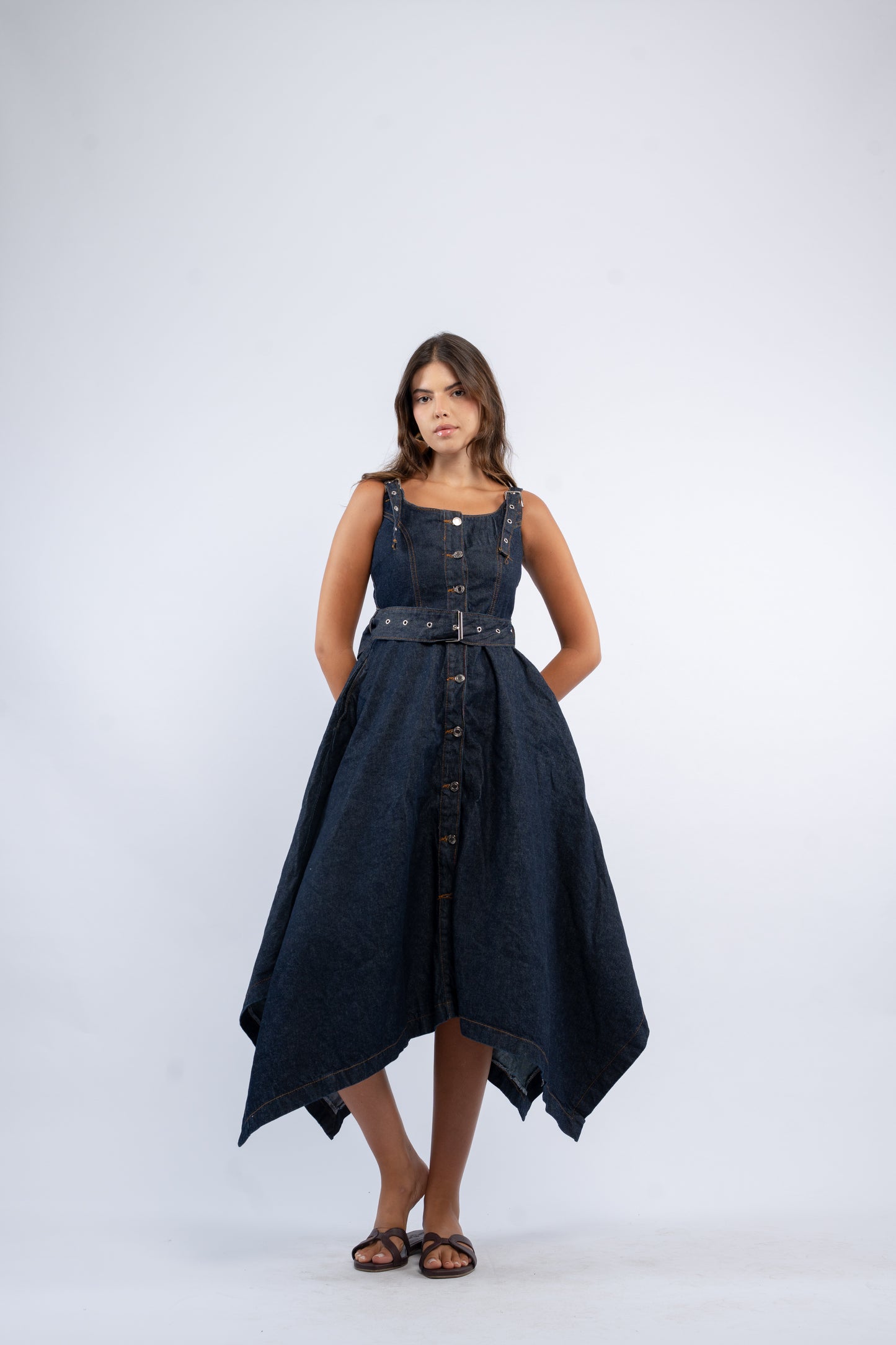 Denim button front dress