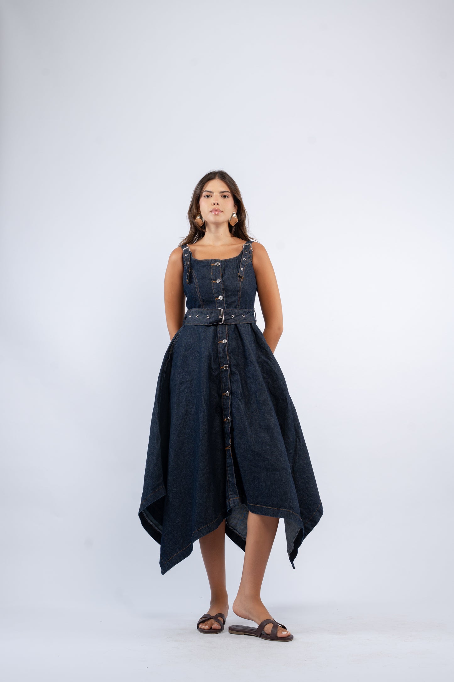 Denim button front dress