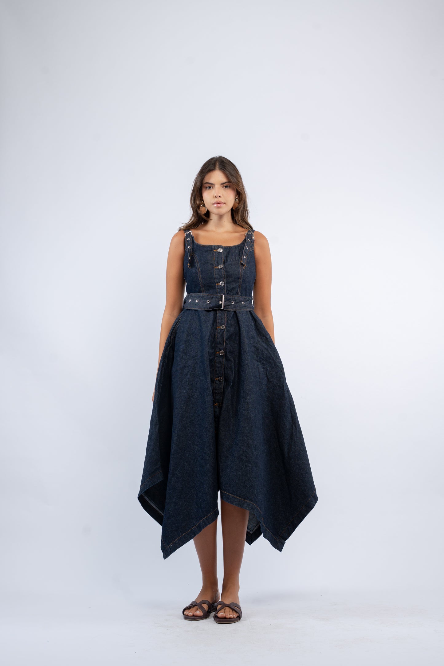 Denim button front dress