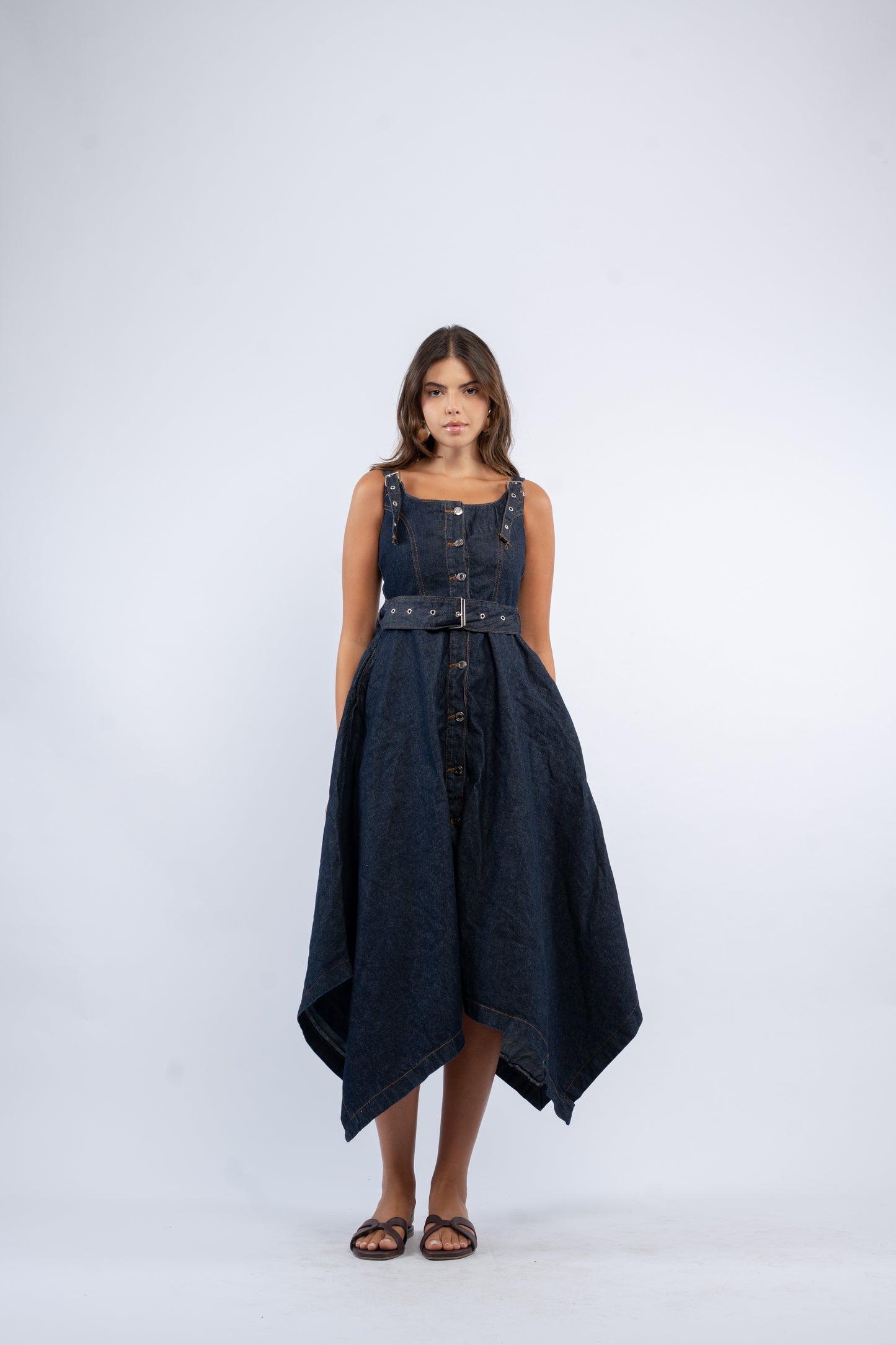 Denim button front dress