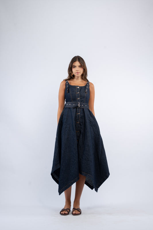 Denim button front dress
