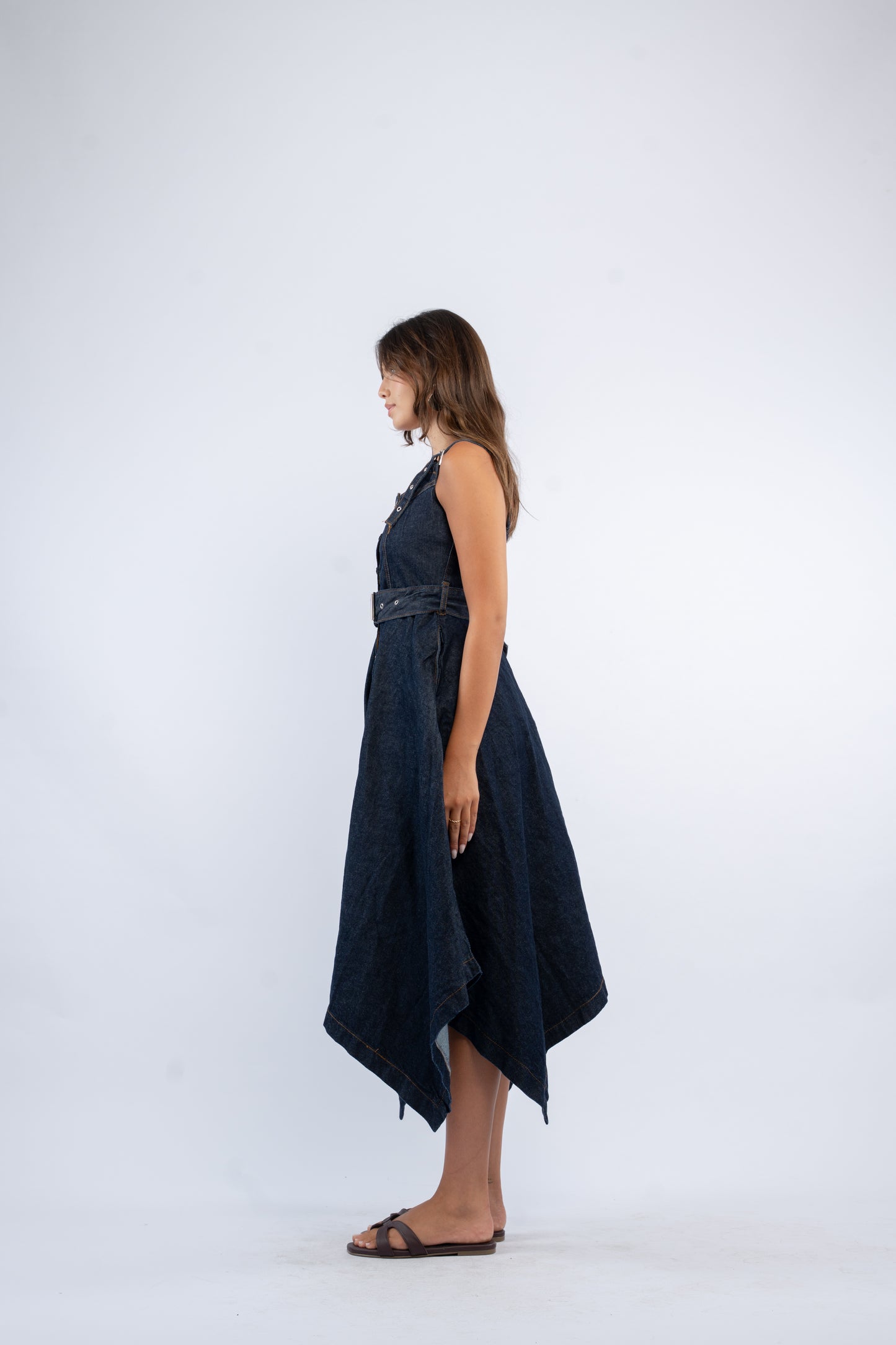 Denim button front dress