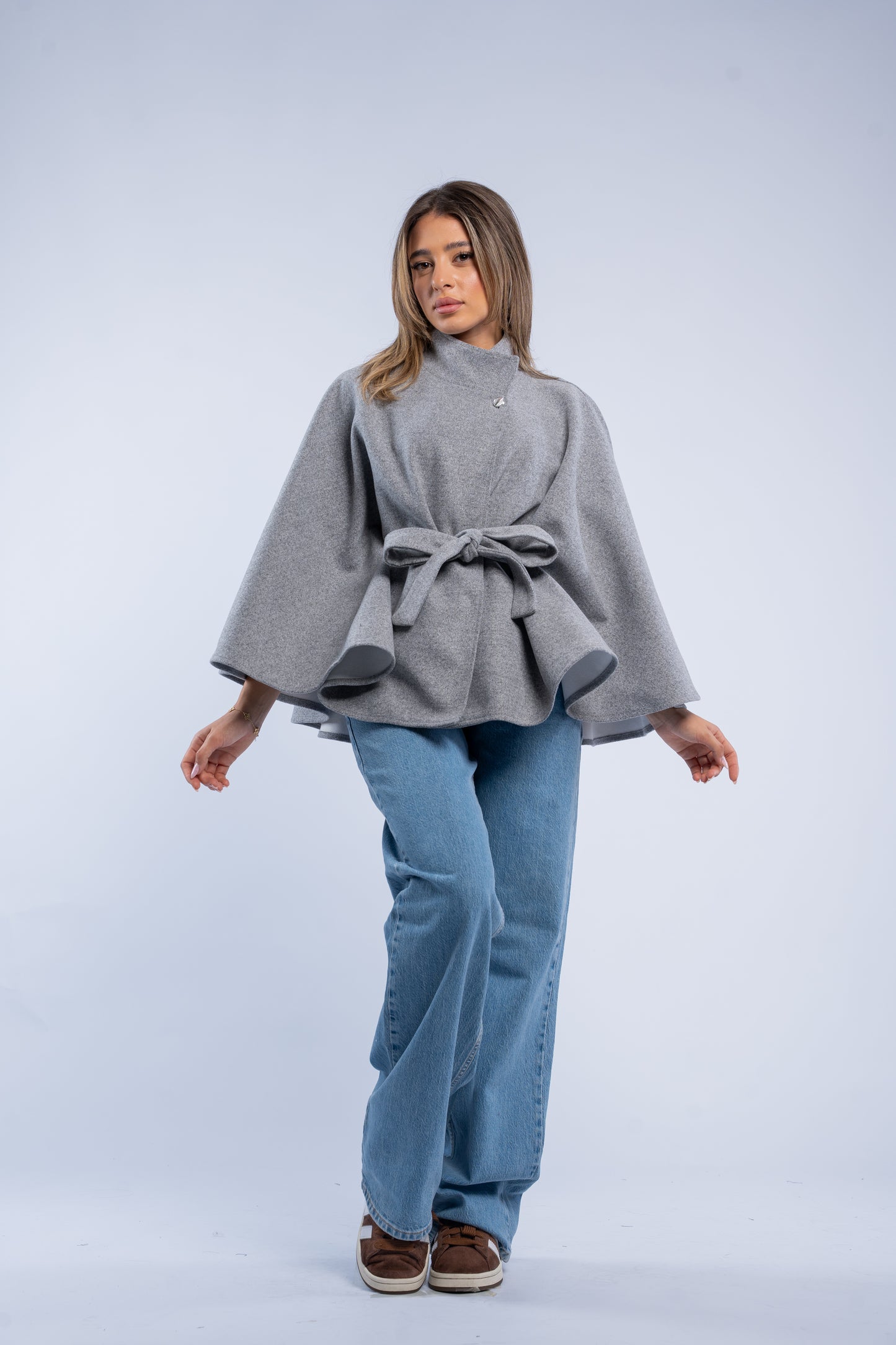 Belted wool poncho
