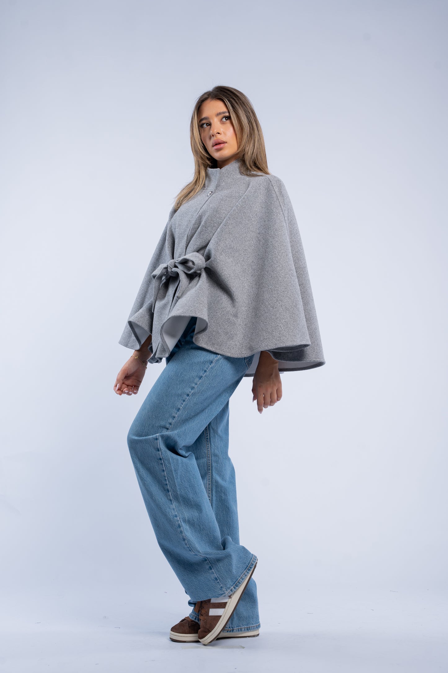 Belted wool poncho