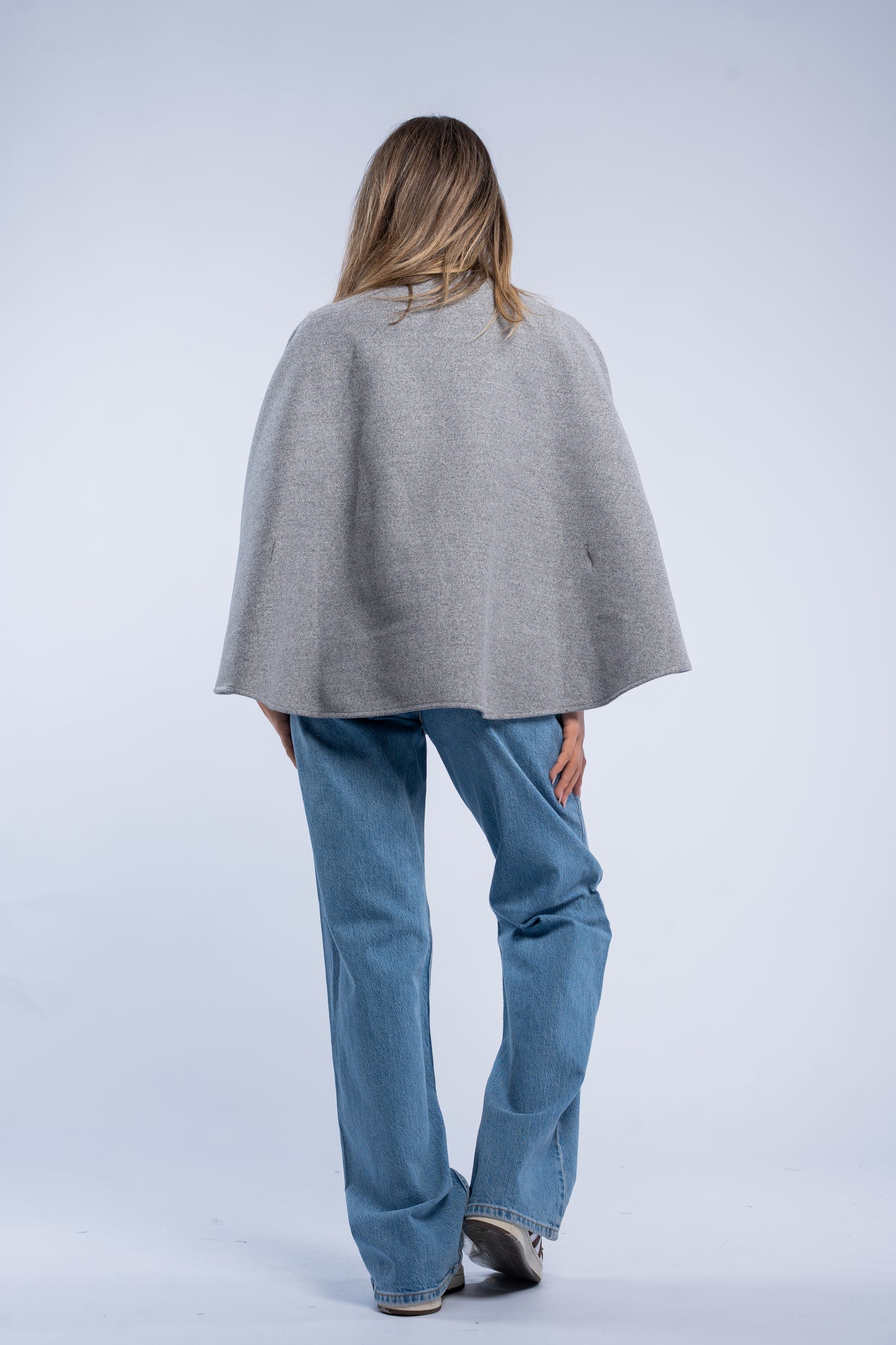 Belted wool poncho