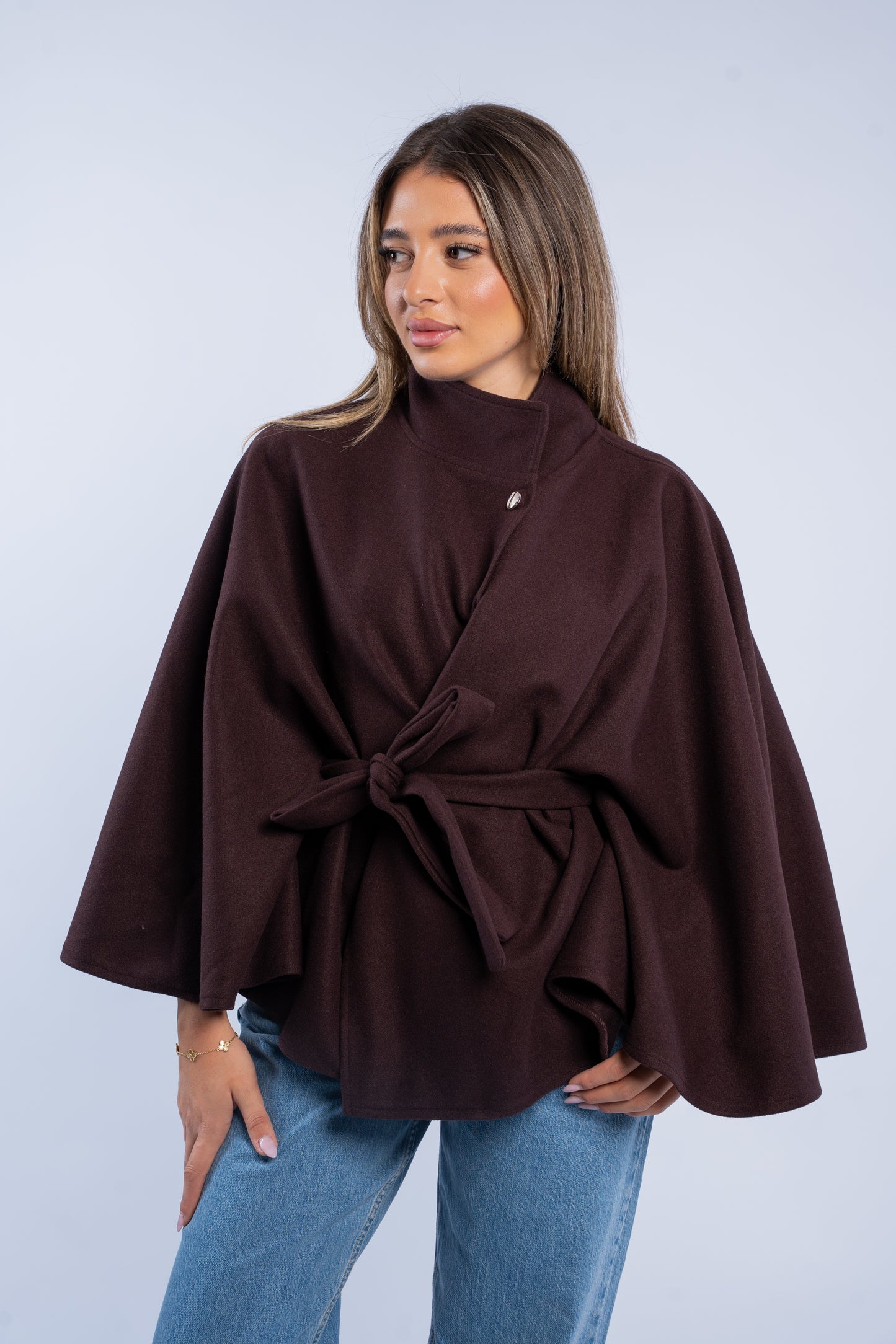 Belted wool poncho