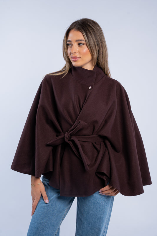 Belted wool poncho