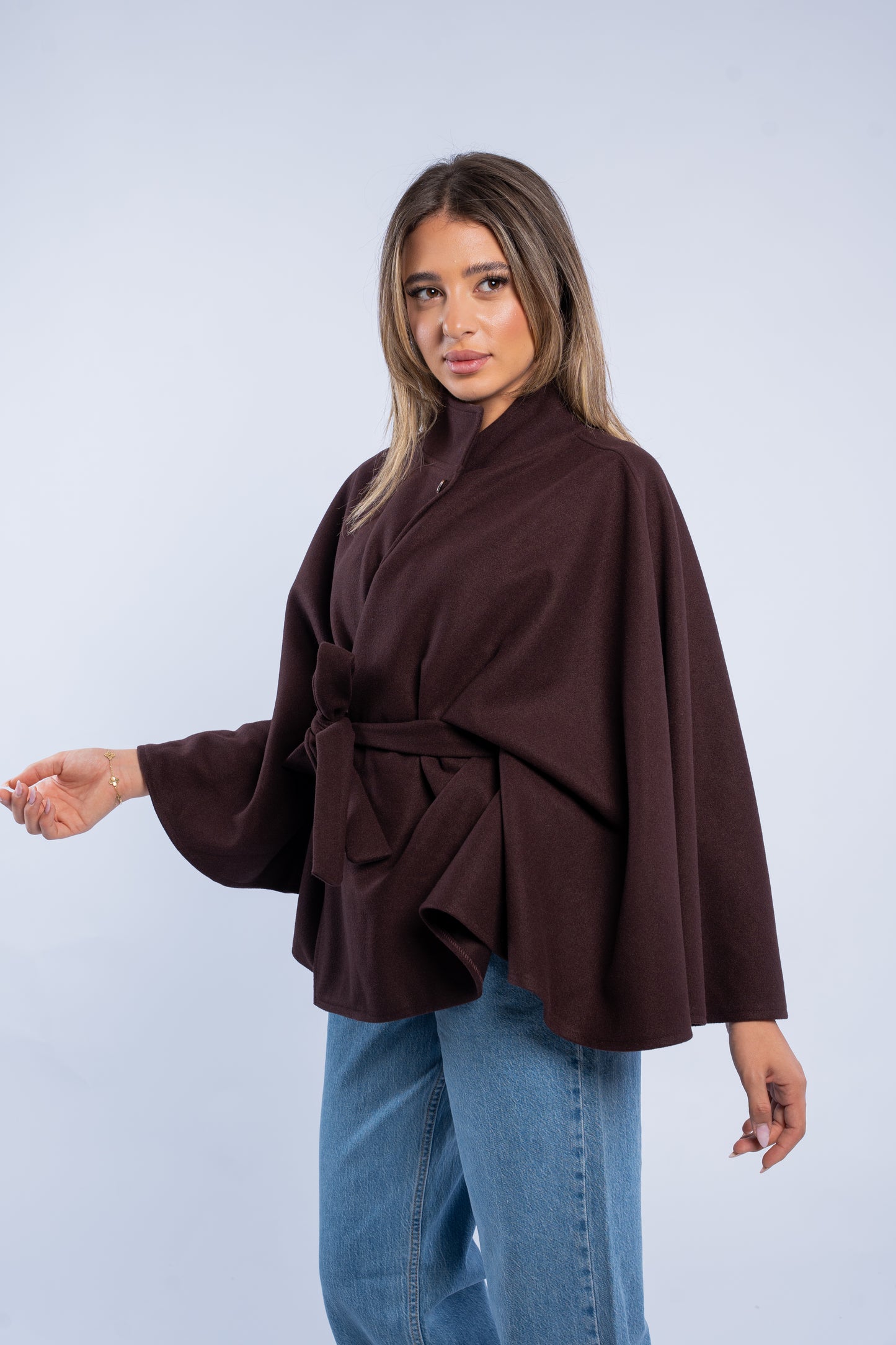 Belted wool poncho