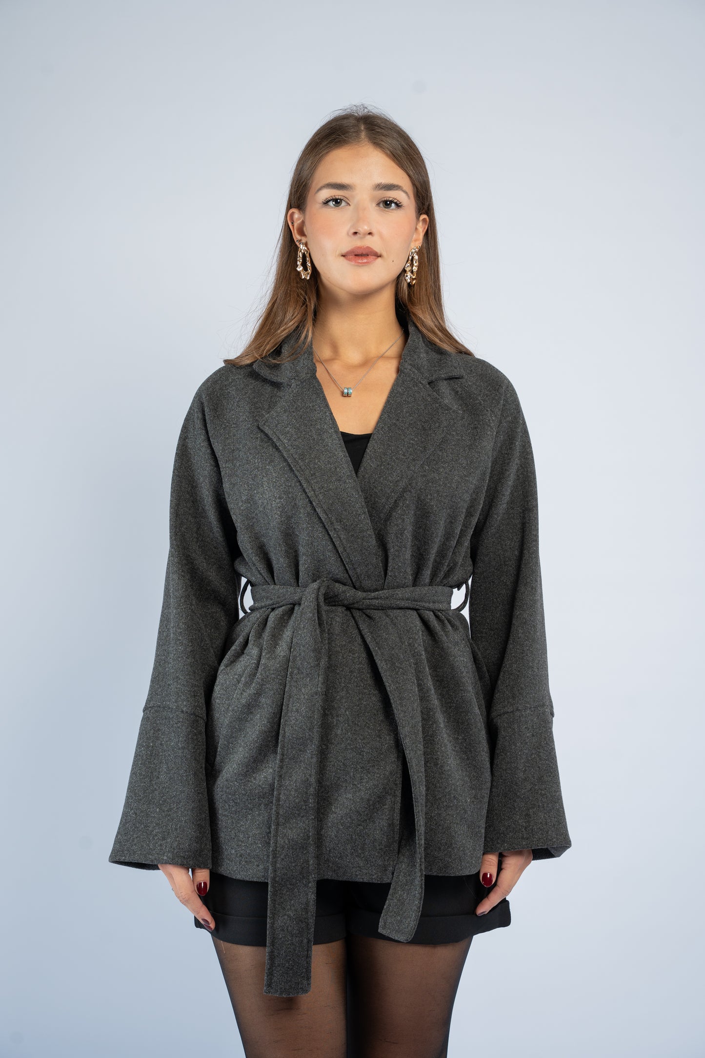 Belted short manteau