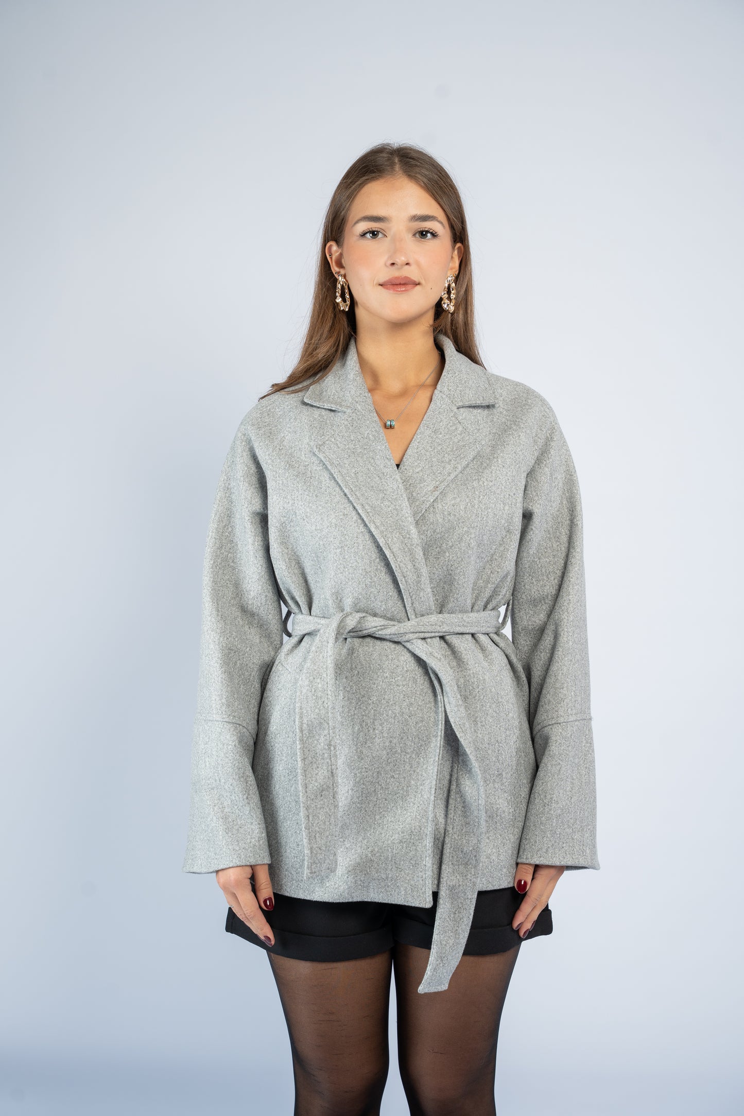 Belted short manteau