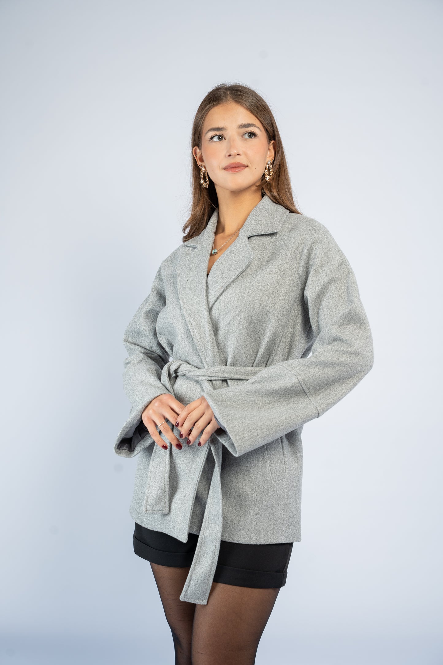 Belted short manteau