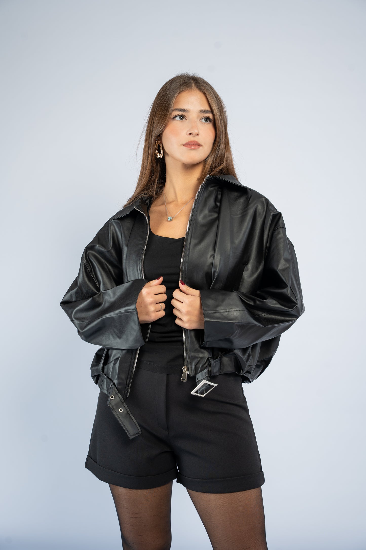 Leather jacket with belt