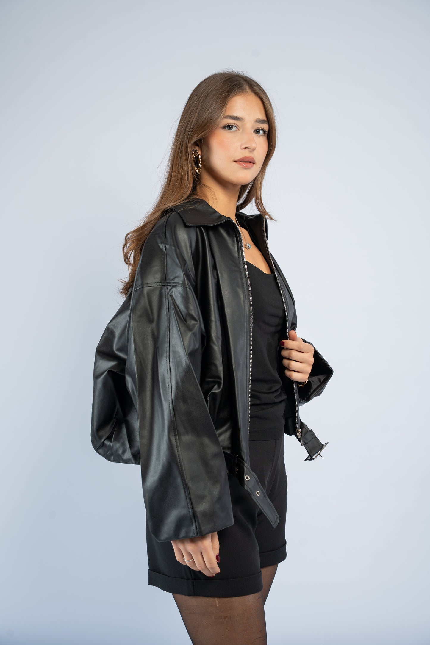 Leather jacket with belt