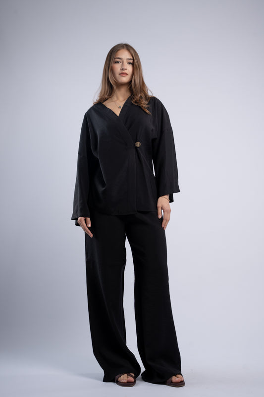 Button- vest linen set