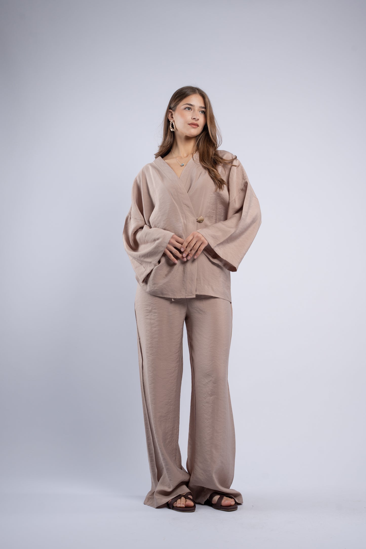 Button- vest linen set