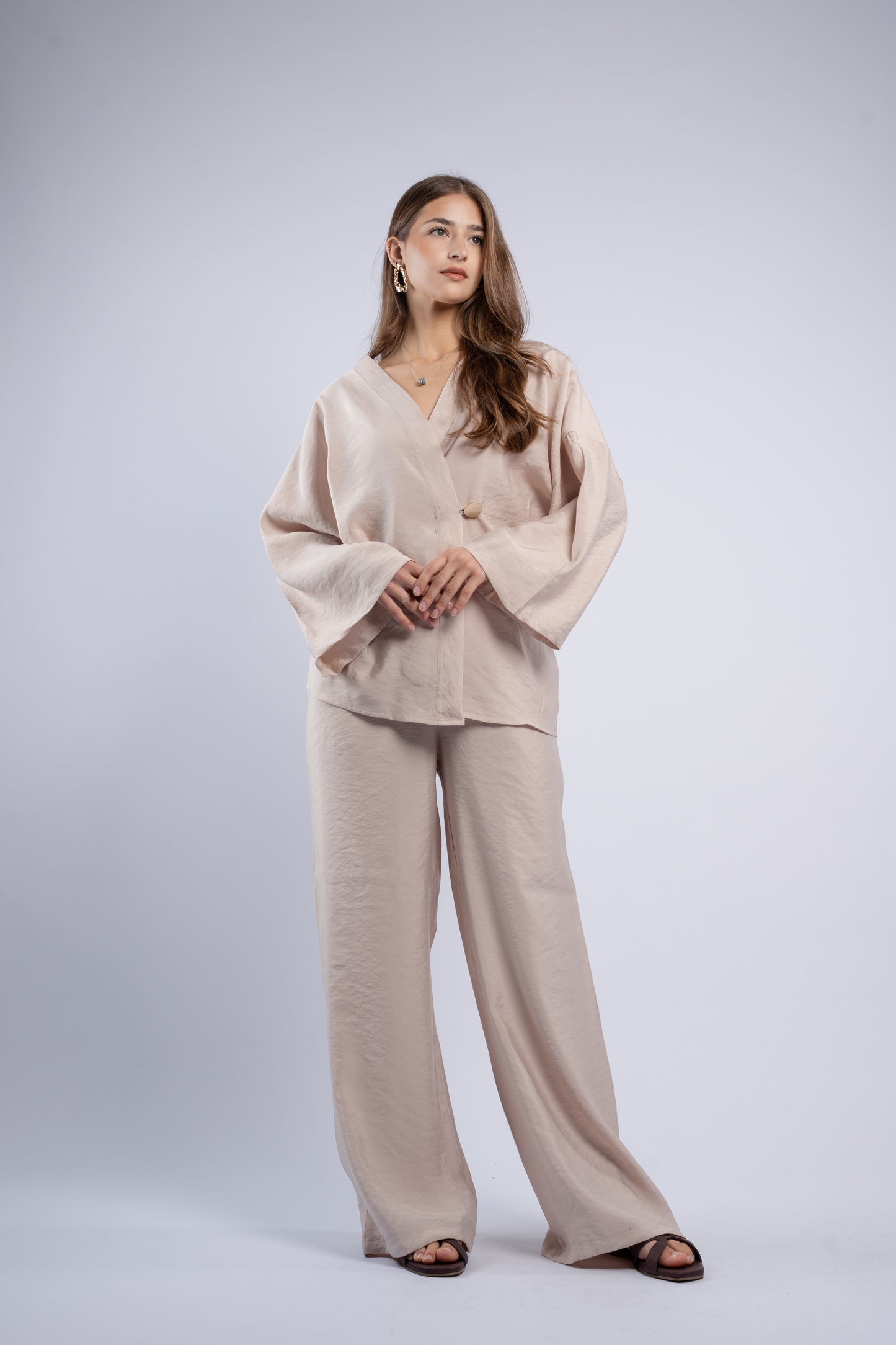 Button- vest linen set
