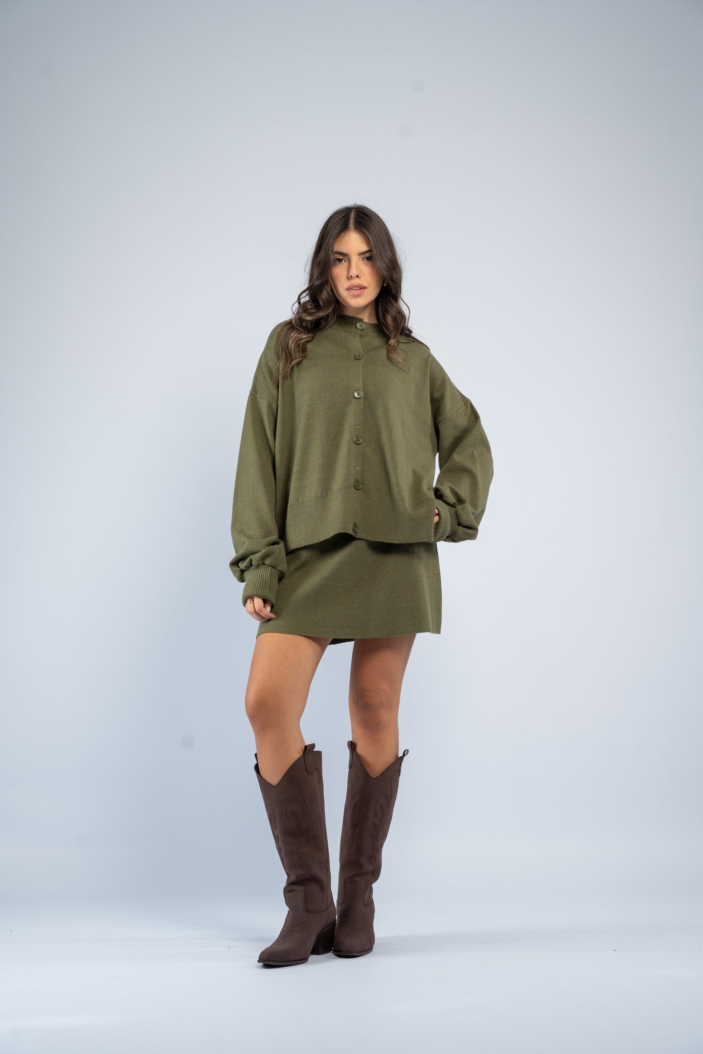 Cardigan skirt knit set