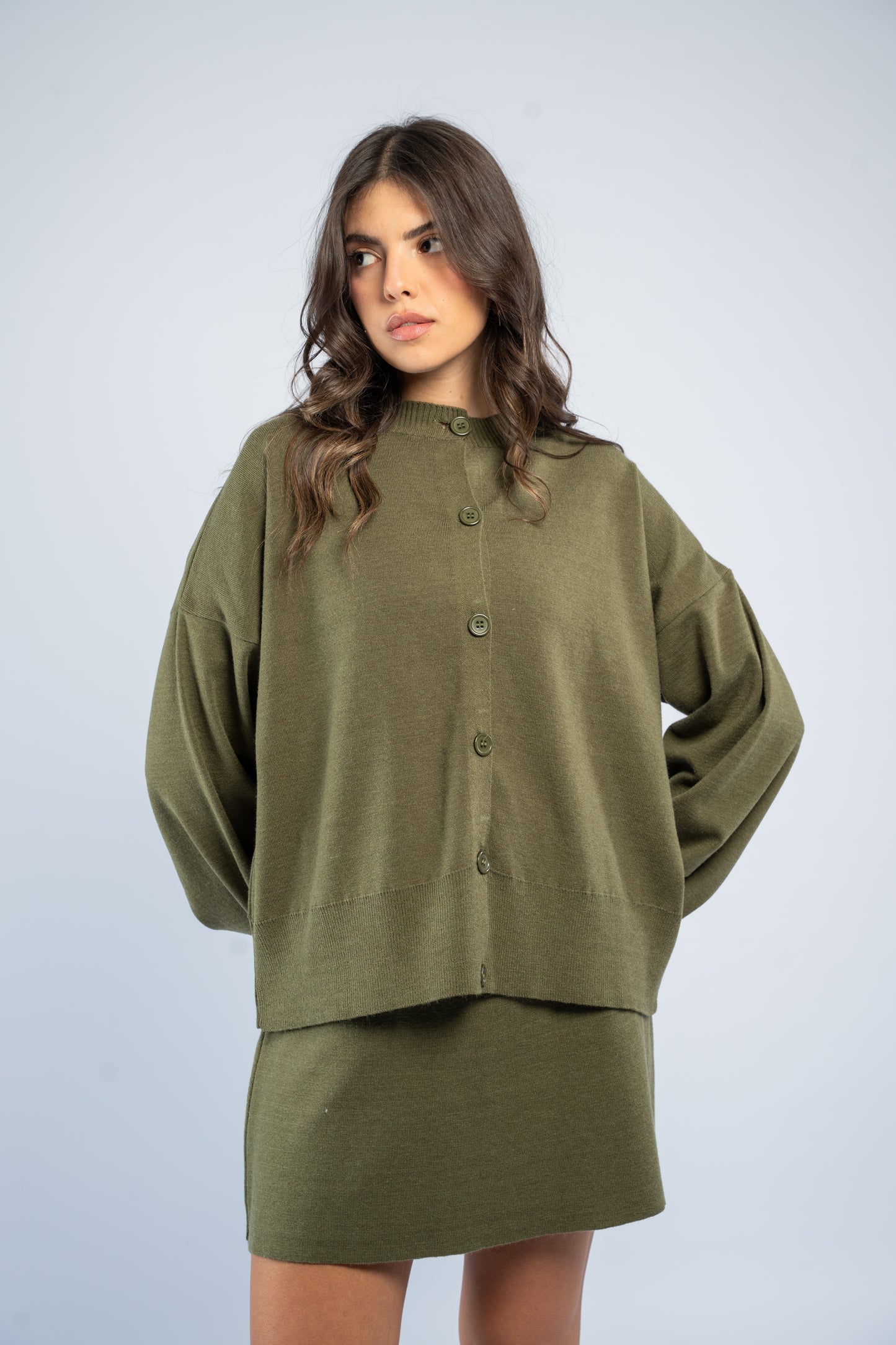 Cardigan skirt knit set