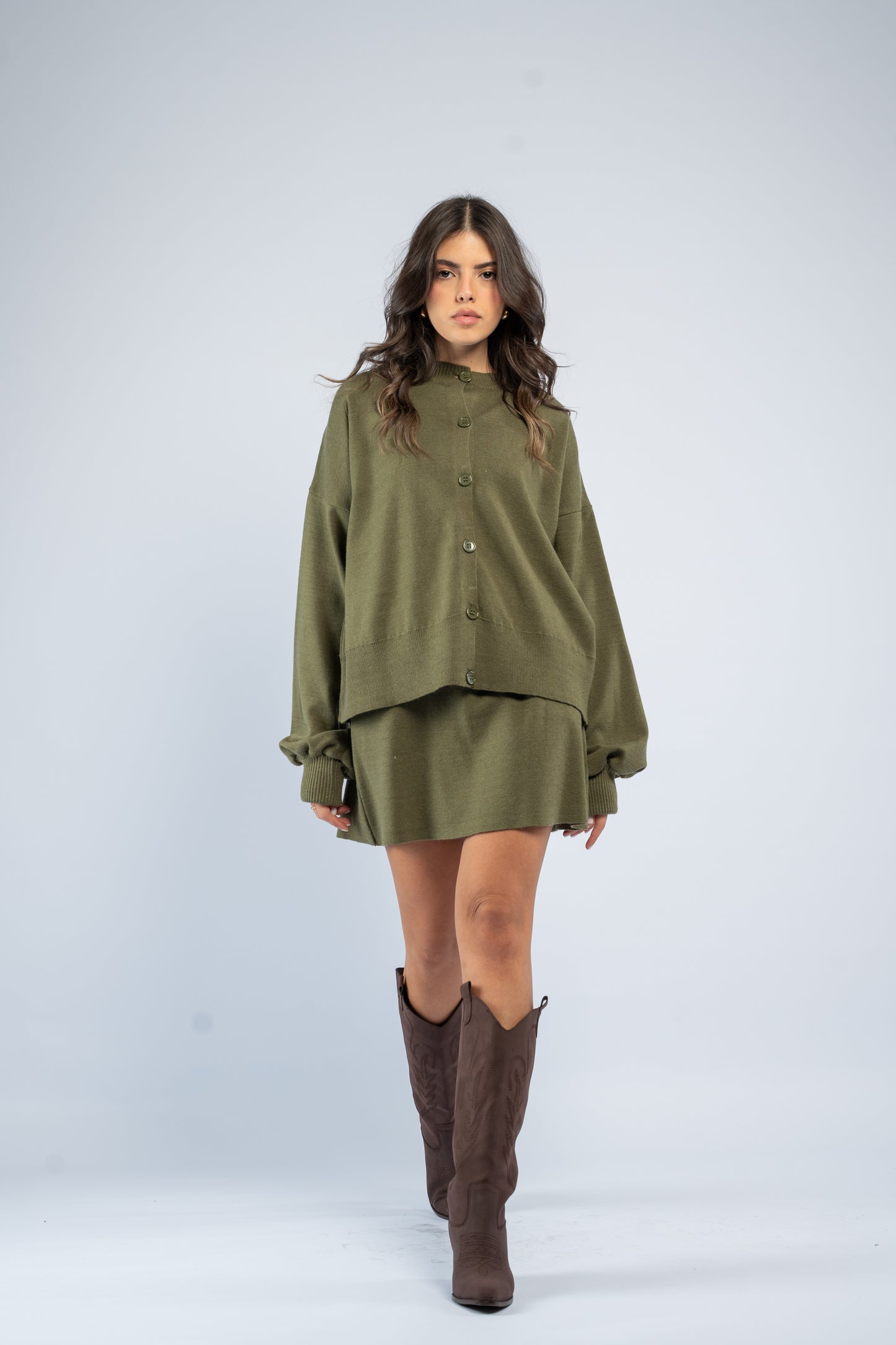 Cardigan skirt knit set