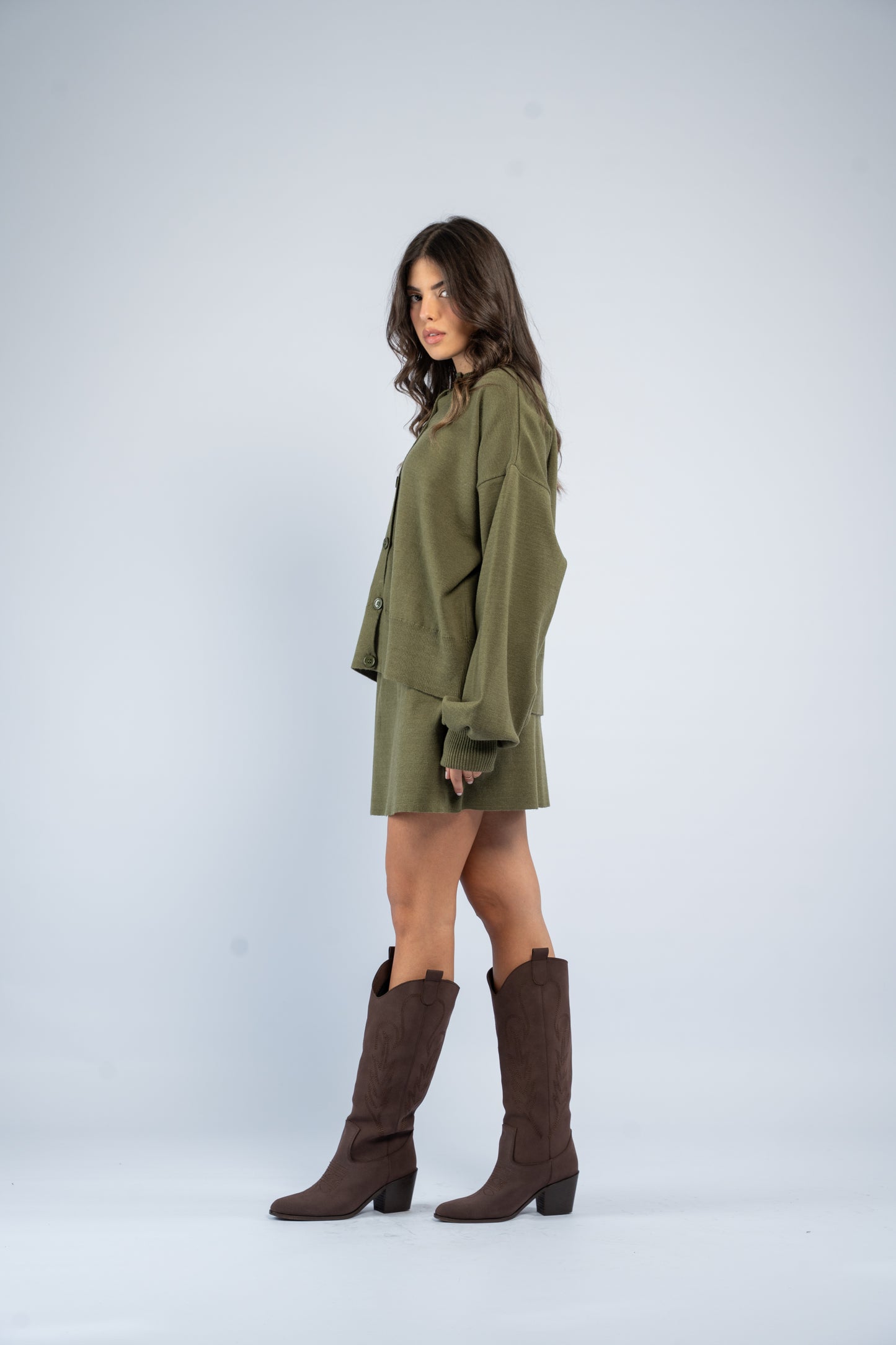 Cardigan skirt knit set