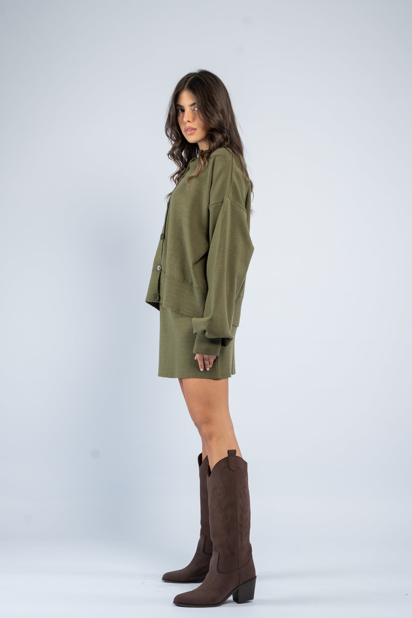 Cardigan skirt knit set