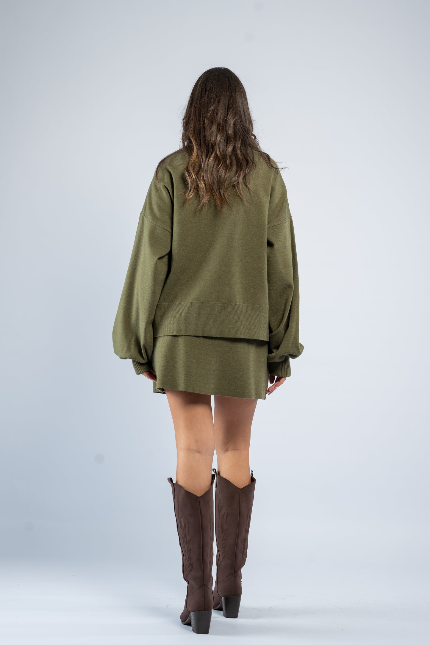 Cardigan skirt knit set