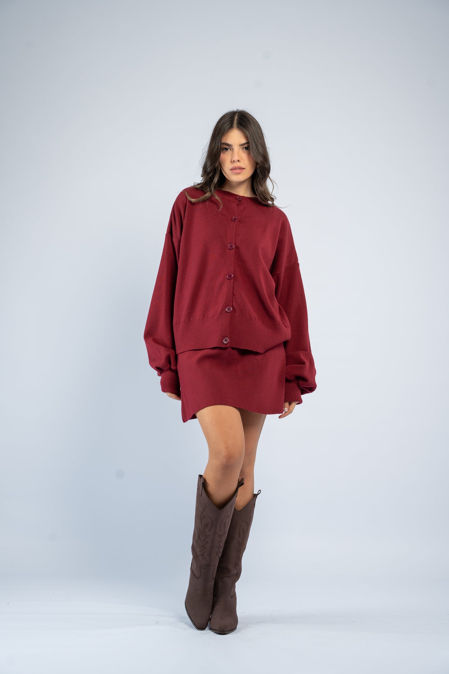 Cardigan skirt knit set