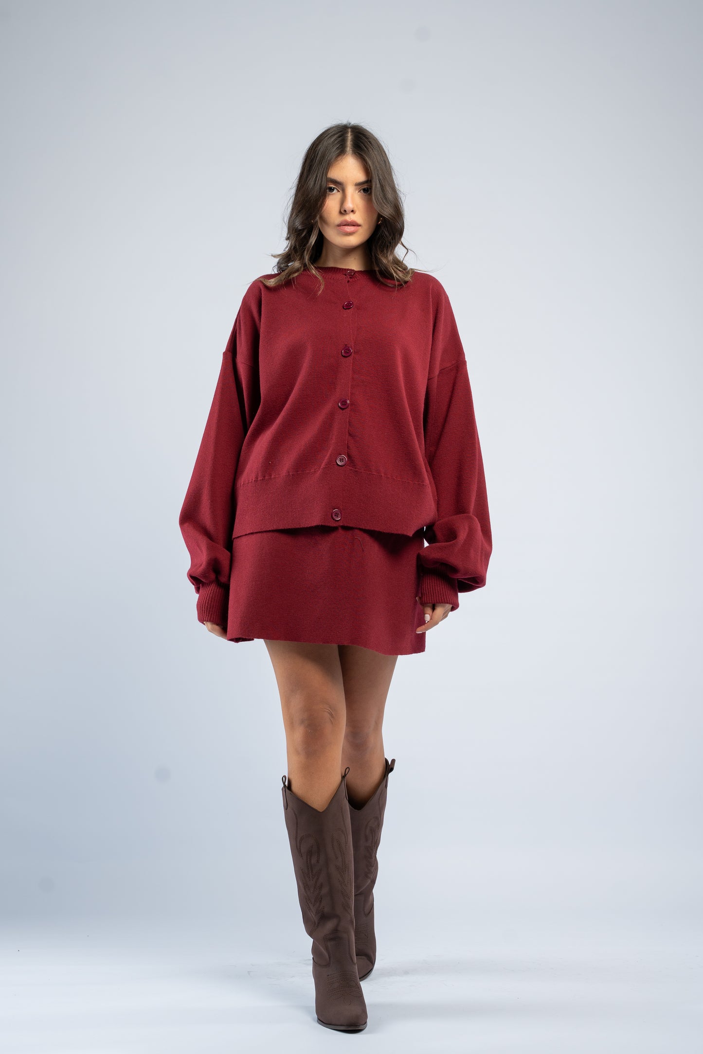 Cardigan skirt knit set