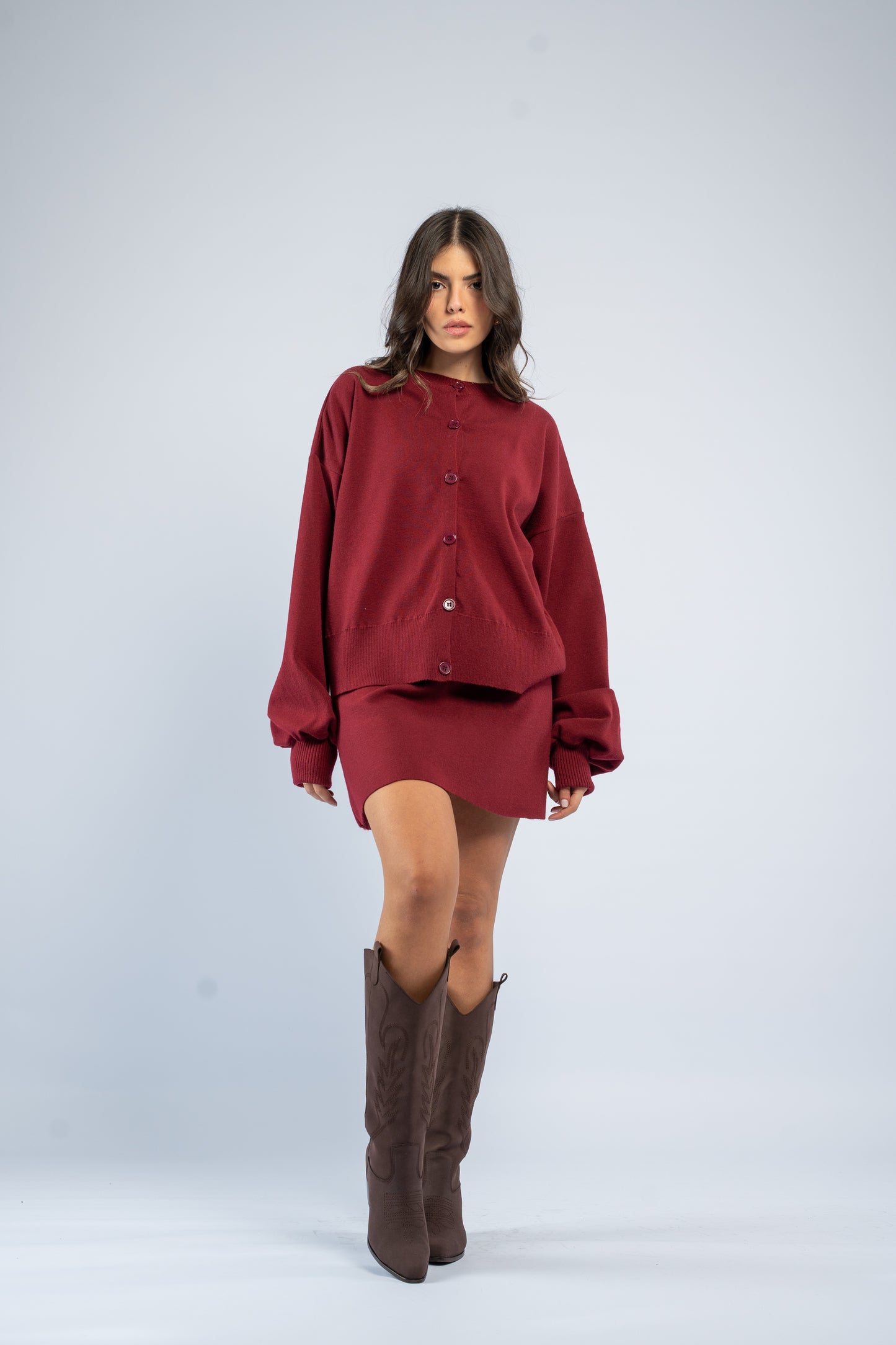 Cardigan skirt knit set