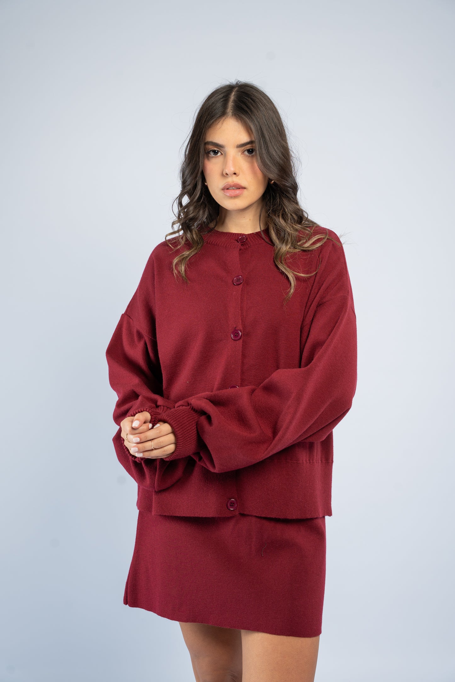 Cardigan skirt knit set