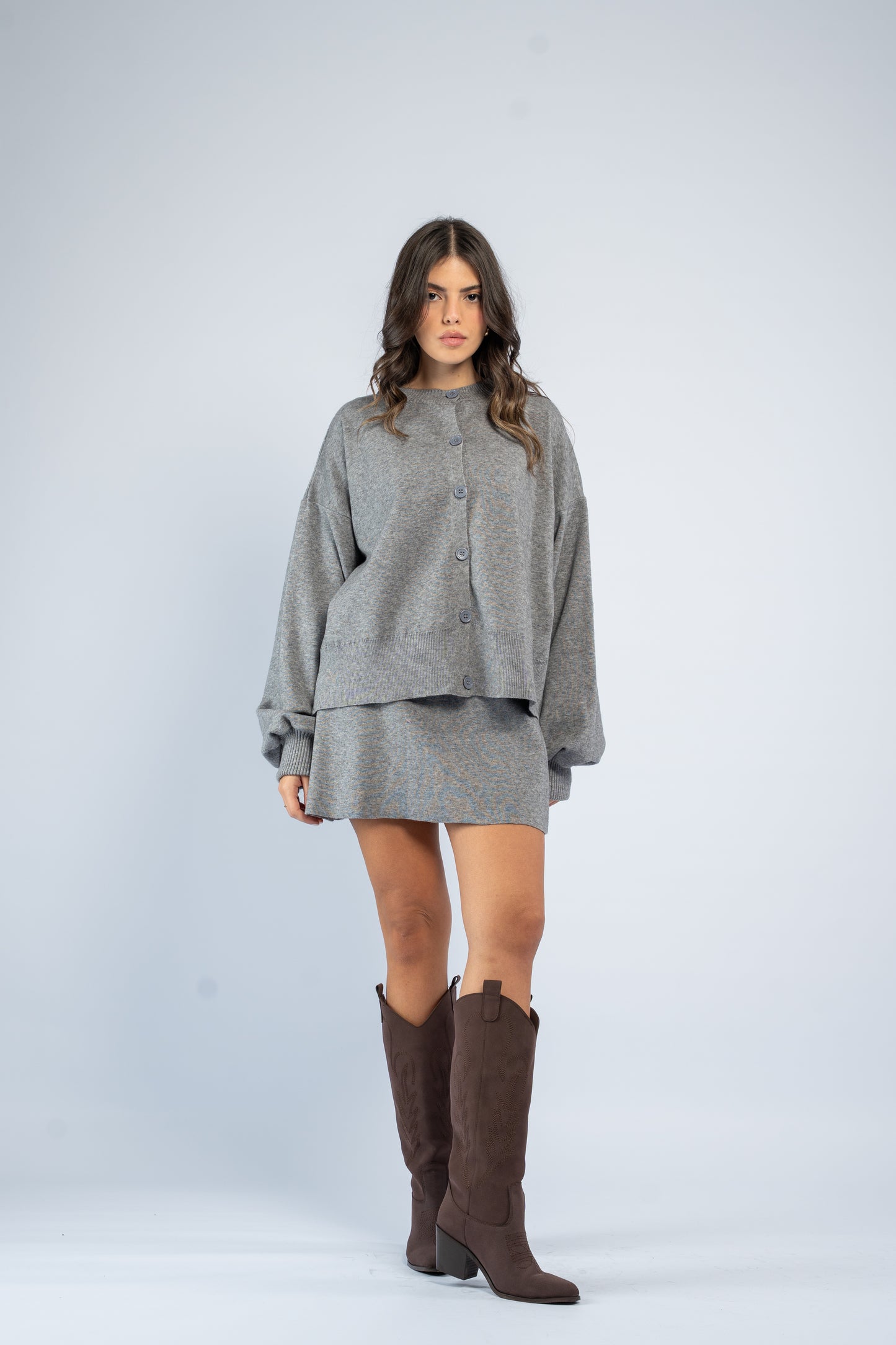 Cardigan skirt knit set