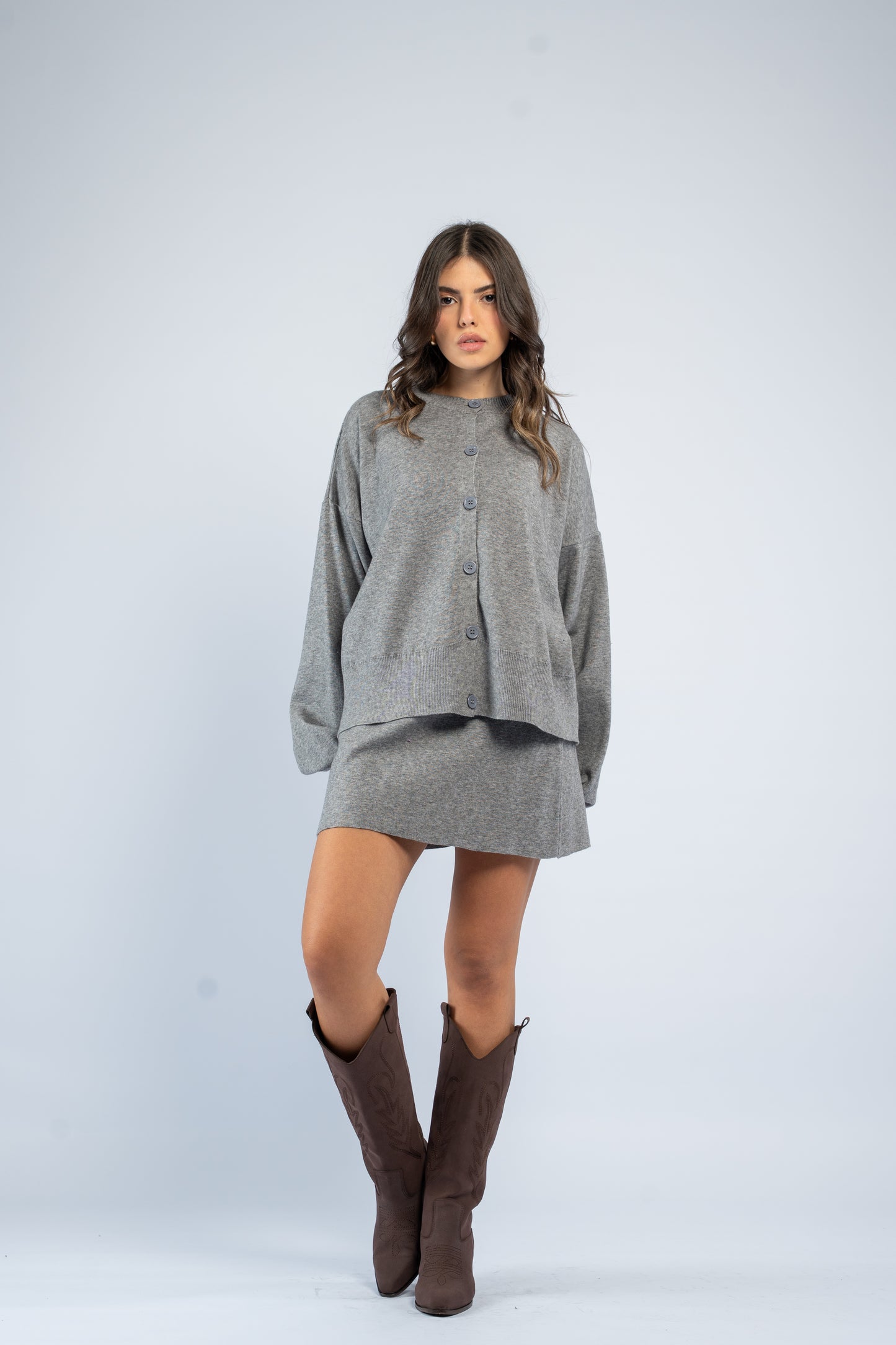 Cardigan skirt knit set