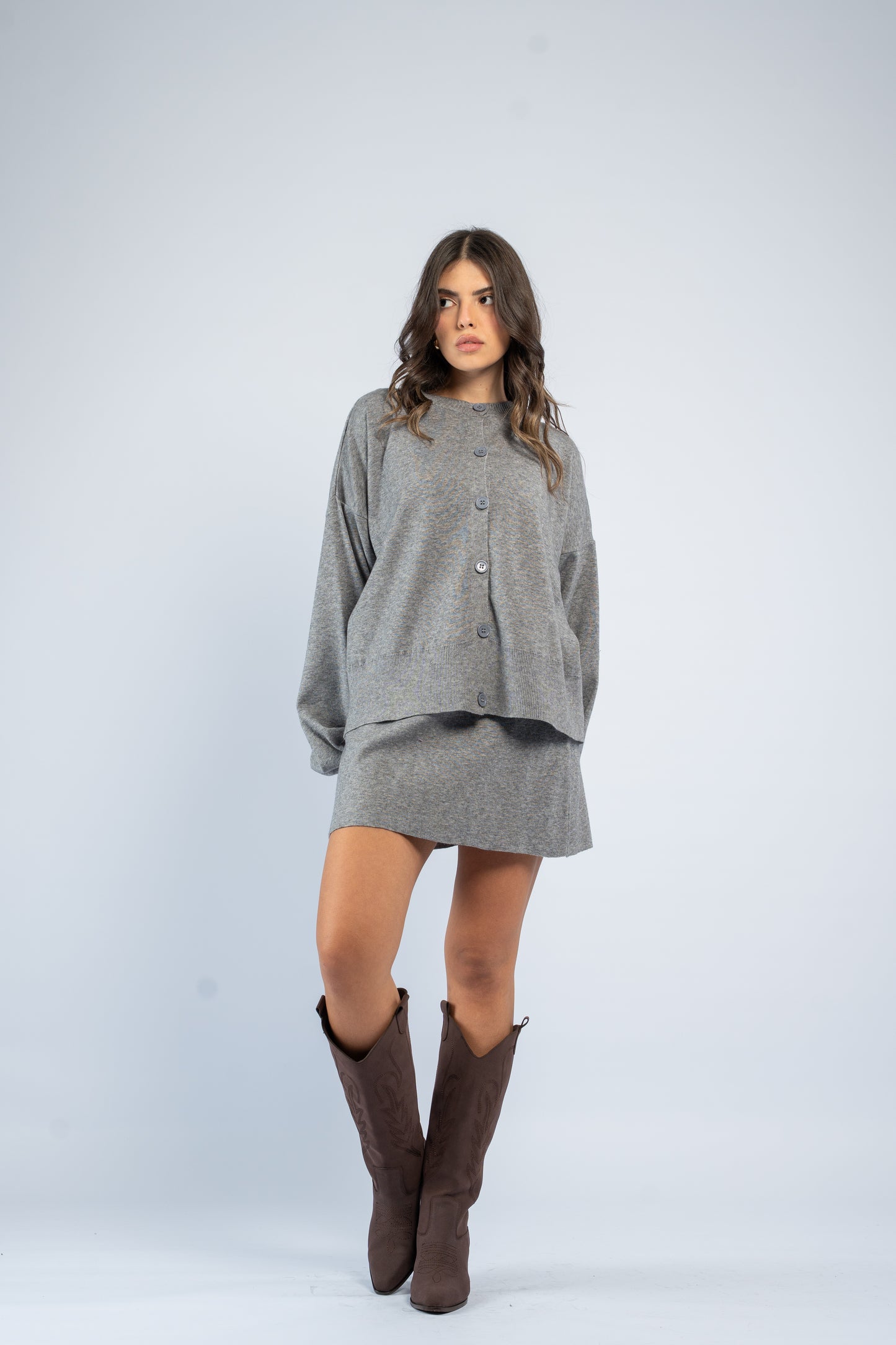 Cardigan skirt knit set