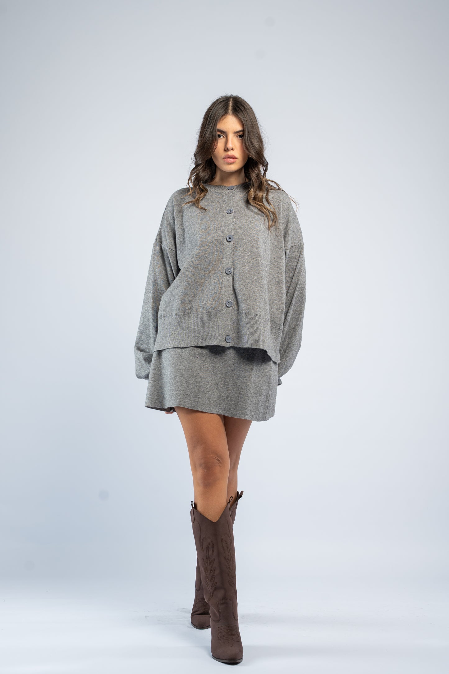 Cardigan skirt knit set