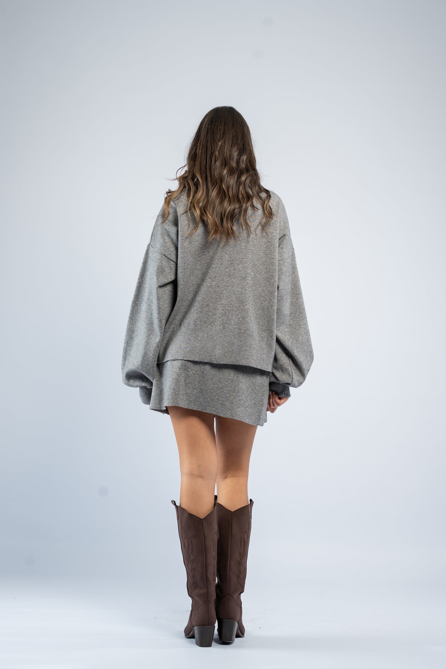 Cardigan skirt knit set